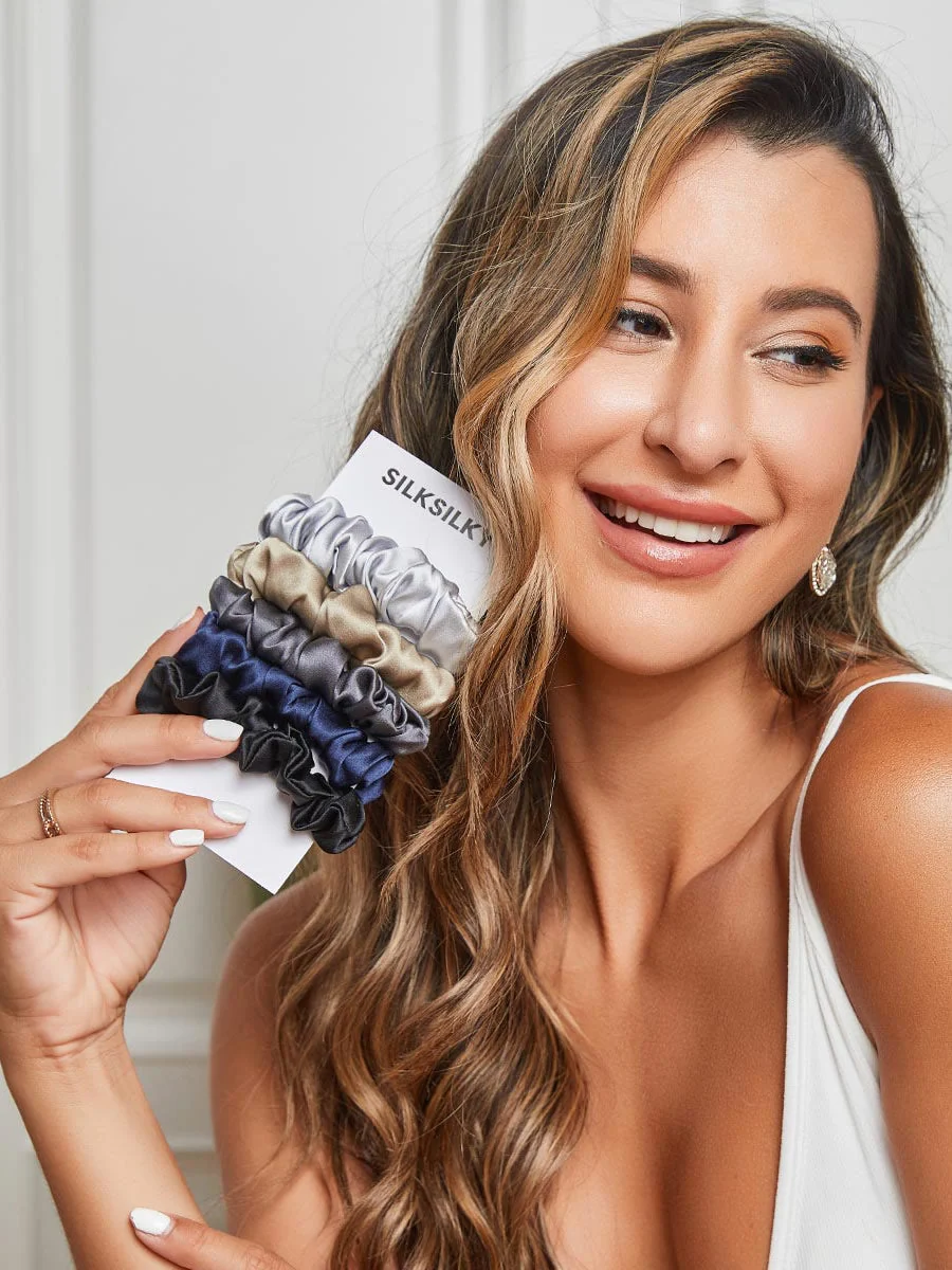 5Stk Ren Silke Klassisk Hår Scrunchies - 2cm - Image 6