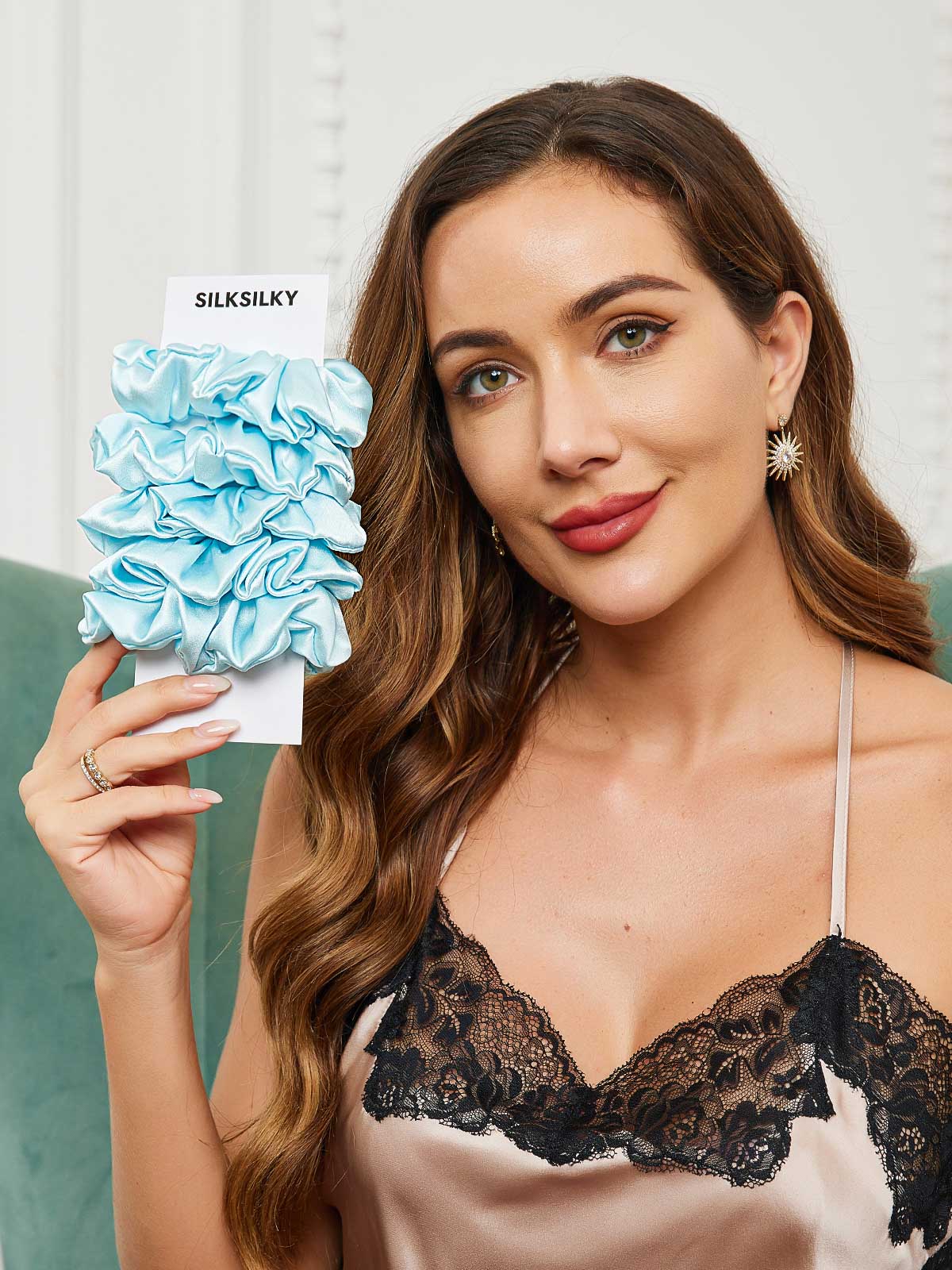 5Stk Ren Silke Stor Hår Scrunchies - 3.5cm - Image 31