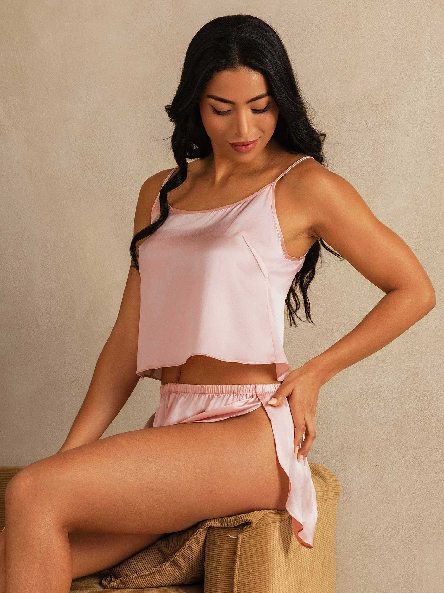 Justerbar Spaghetti Stropp 100% Silke Camisole Sett - Image 18