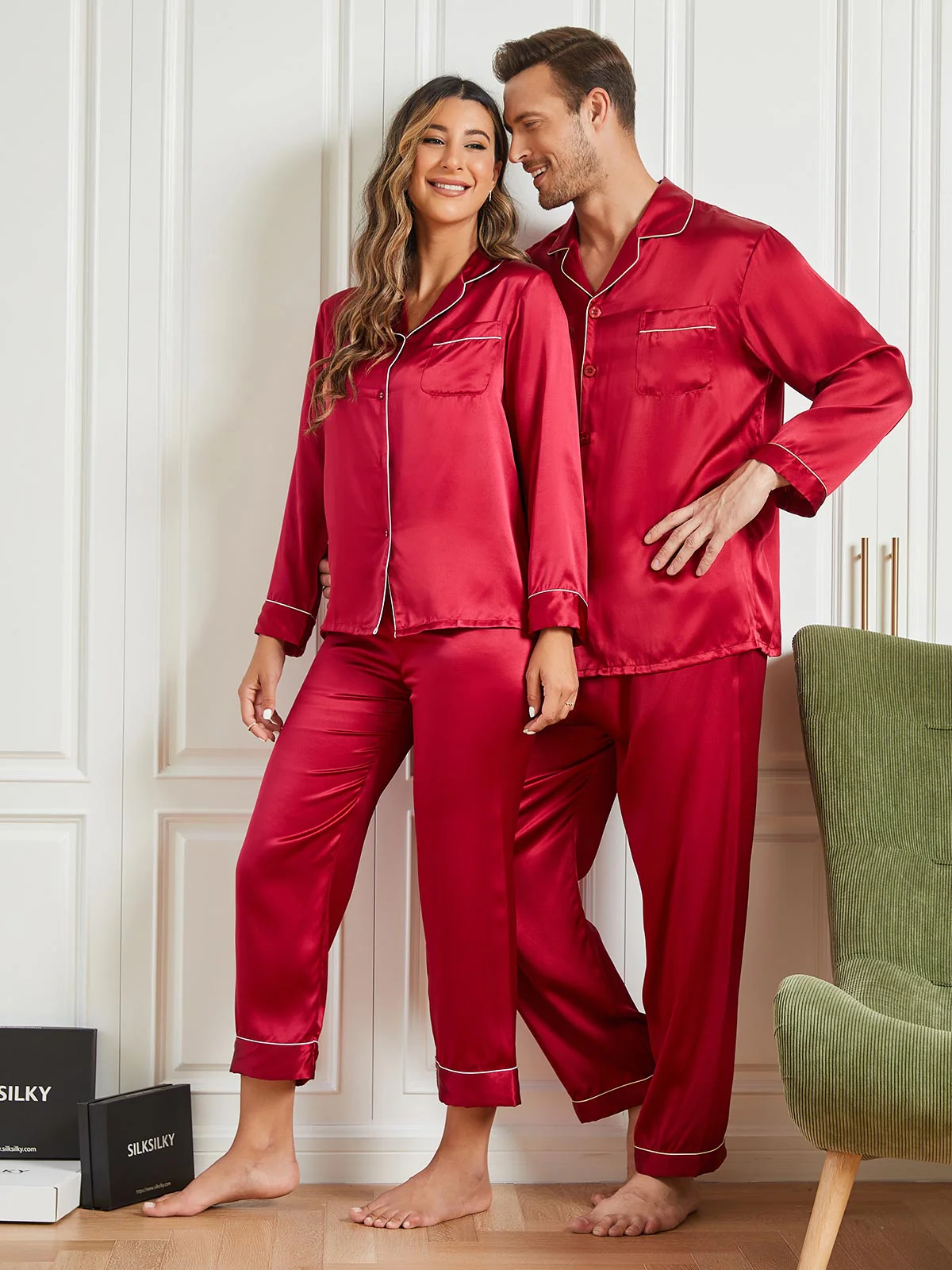 Par 100% Silke Lange Pyjamassæt I Alt 4 Stk - Image 3