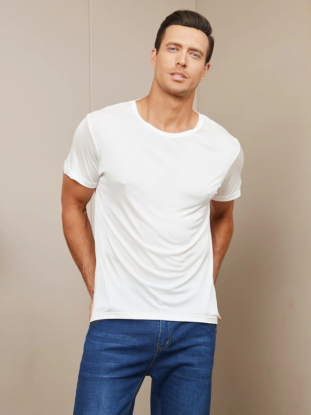 Ren Silke T-Shirt Med Rund Hals Til Mænd - Image 10