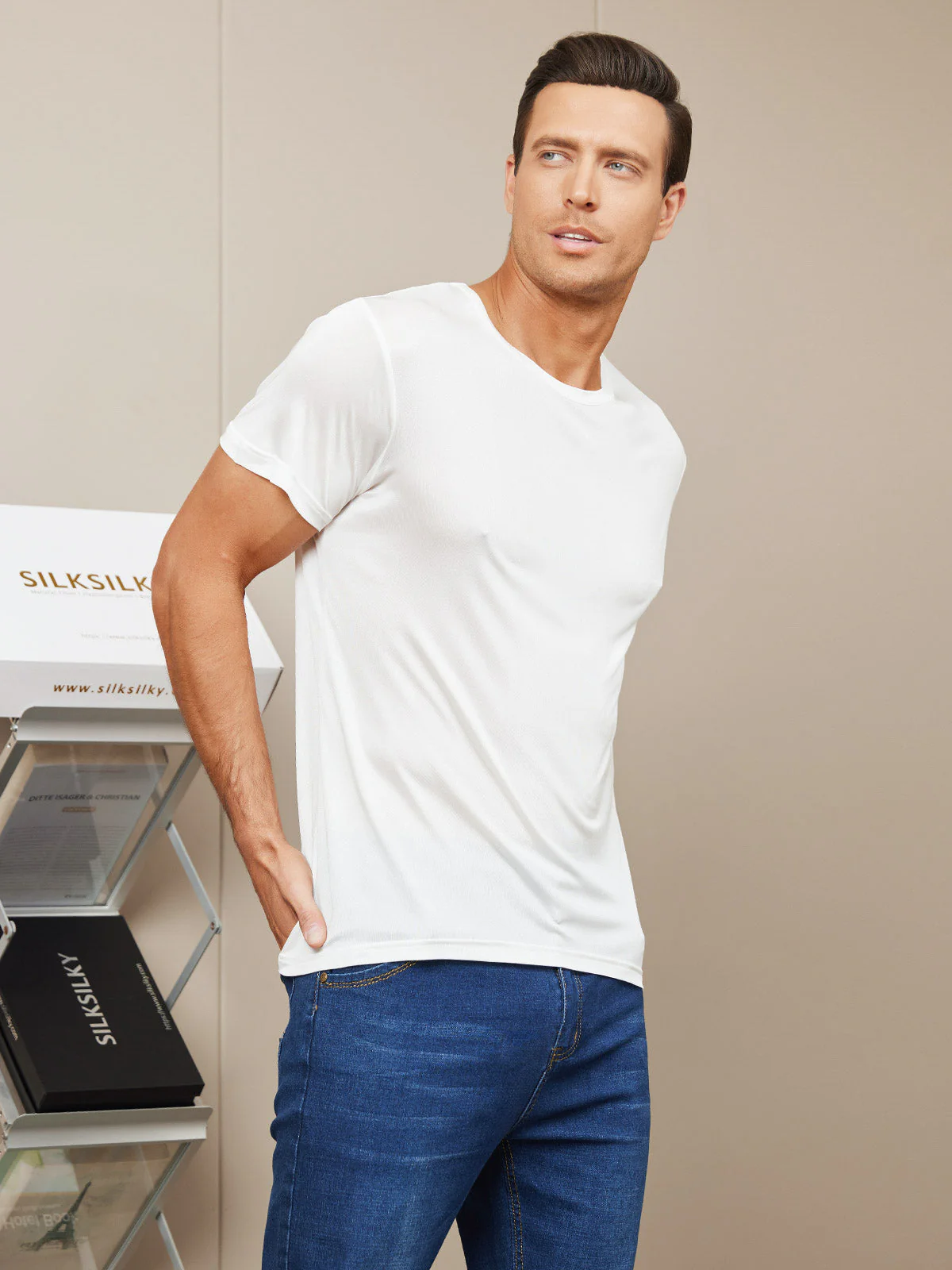 Ren Silke T-Shirt Med Rund Hals Til Mænd - Image 11