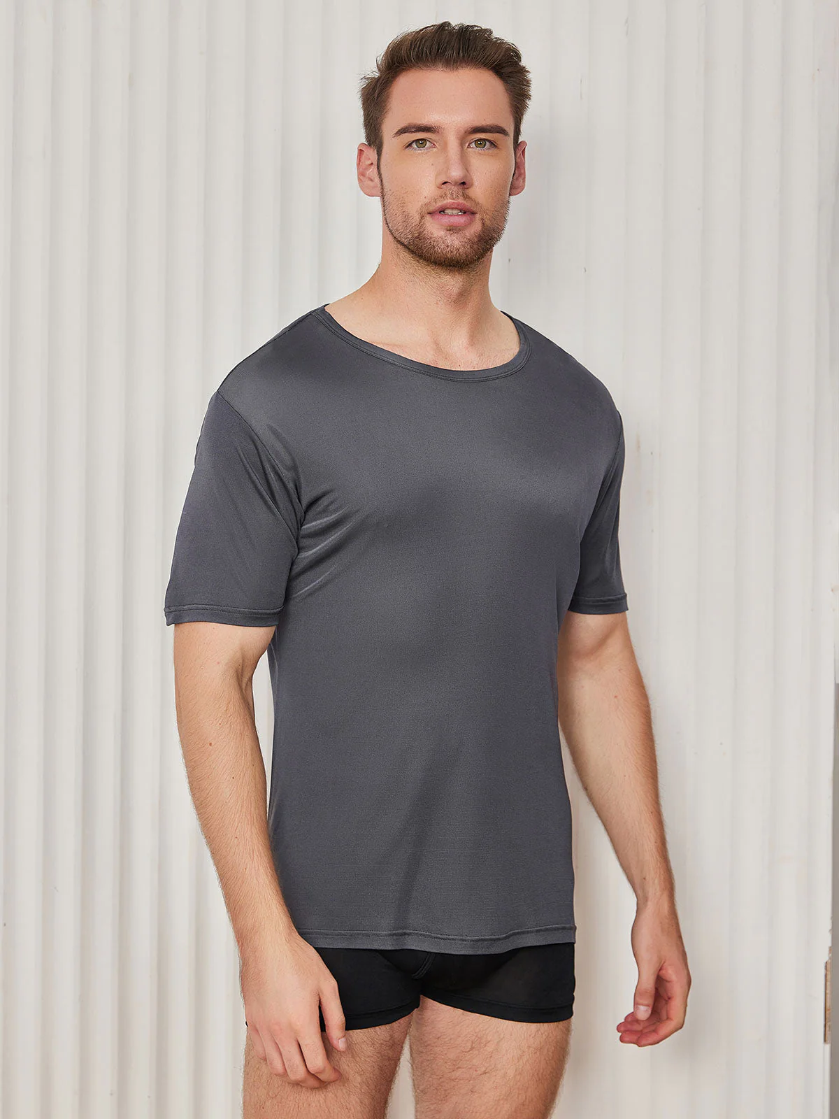 Ren Silke T-Shirt Med Rund Hals Til Mænd - Image 25