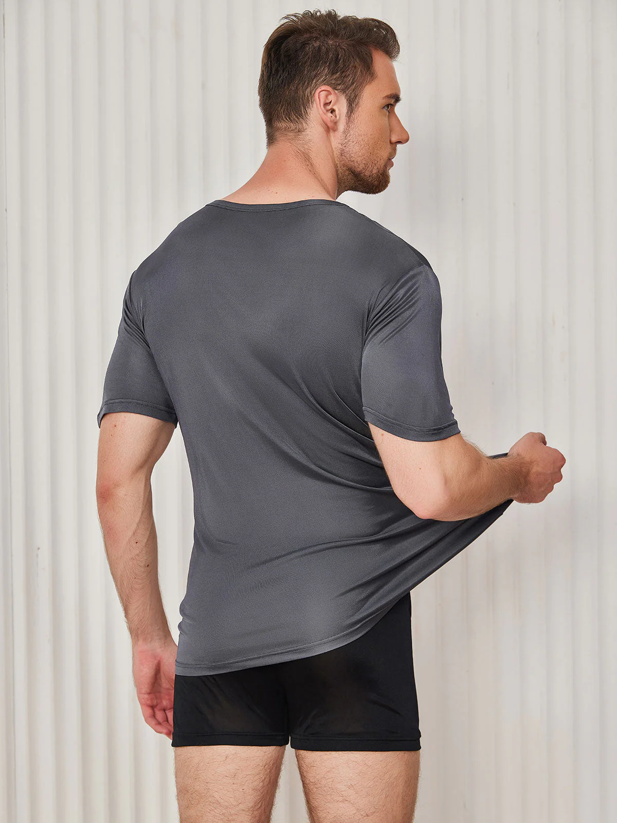 Ren Silke T-Shirt Med Rund Hals Til Mænd - Image 26