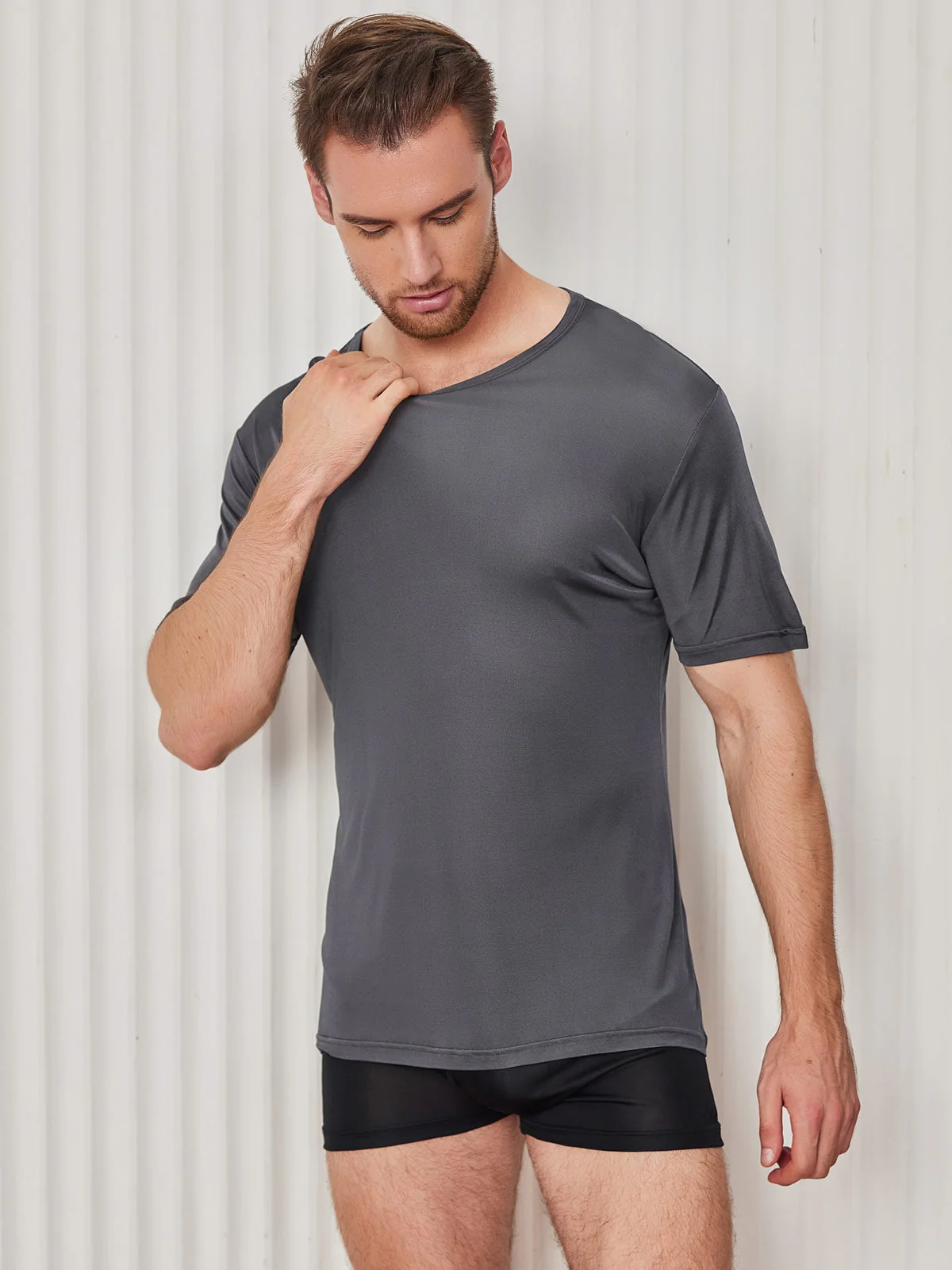 Ren Silke T-Shirt Med Rund Hals Til Mænd - Image 27