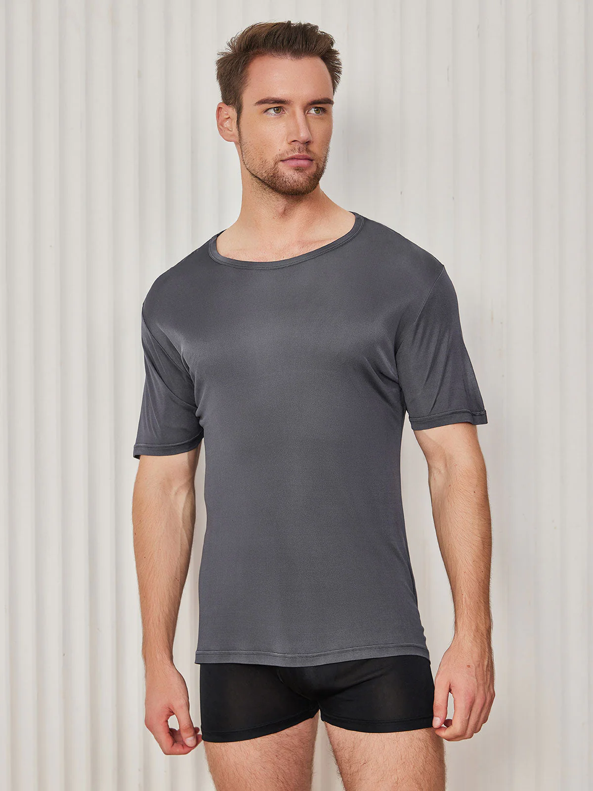 Ren Silke T-Shirt Med Rund Hals Til Mænd - Image 28