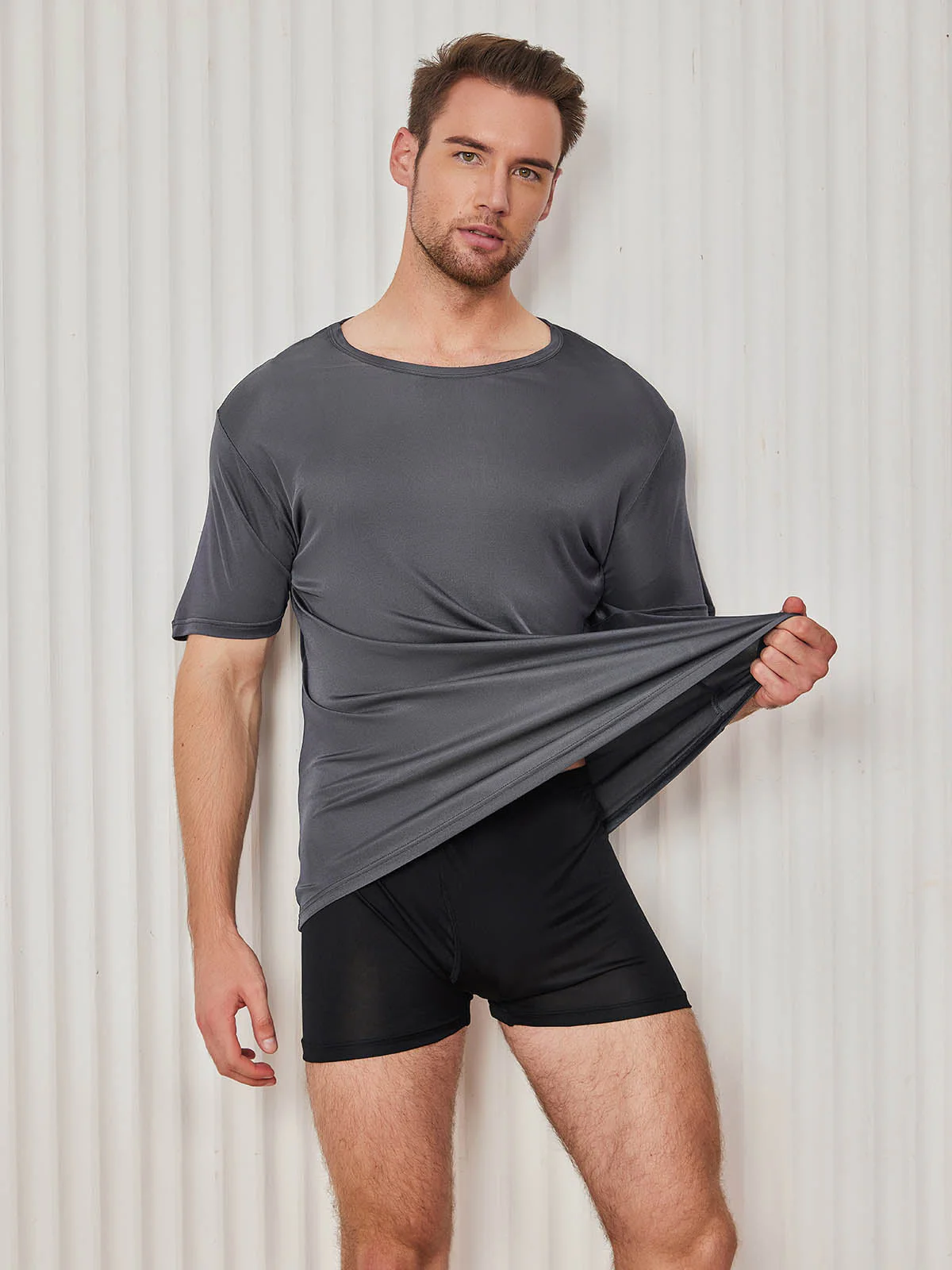 Ren Silke T-Shirt Med Rund Hals Til Mænd - Image 29
