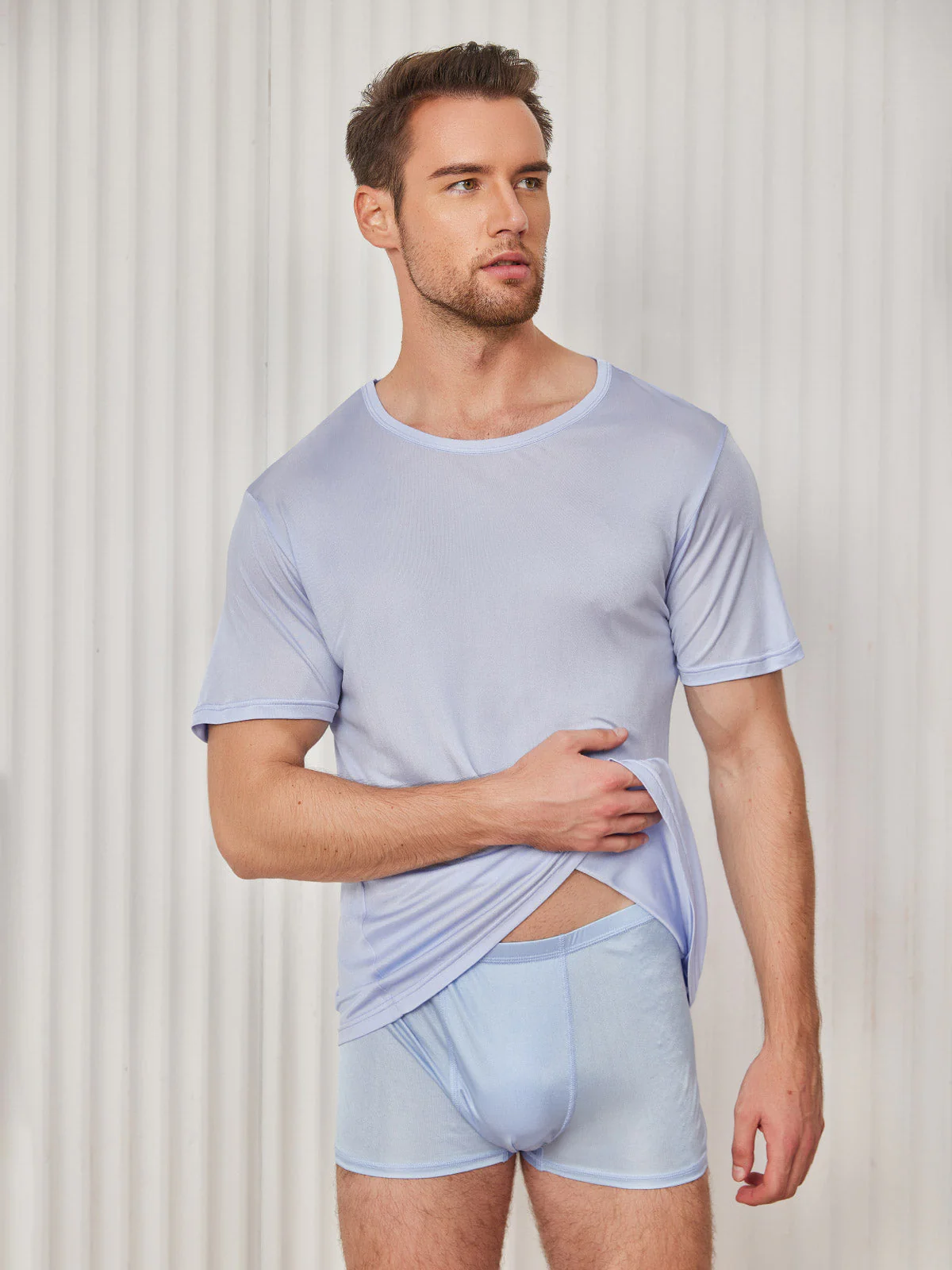 Ren Silke T-Shirt Med Rund Hals Til Mænd - Image 33