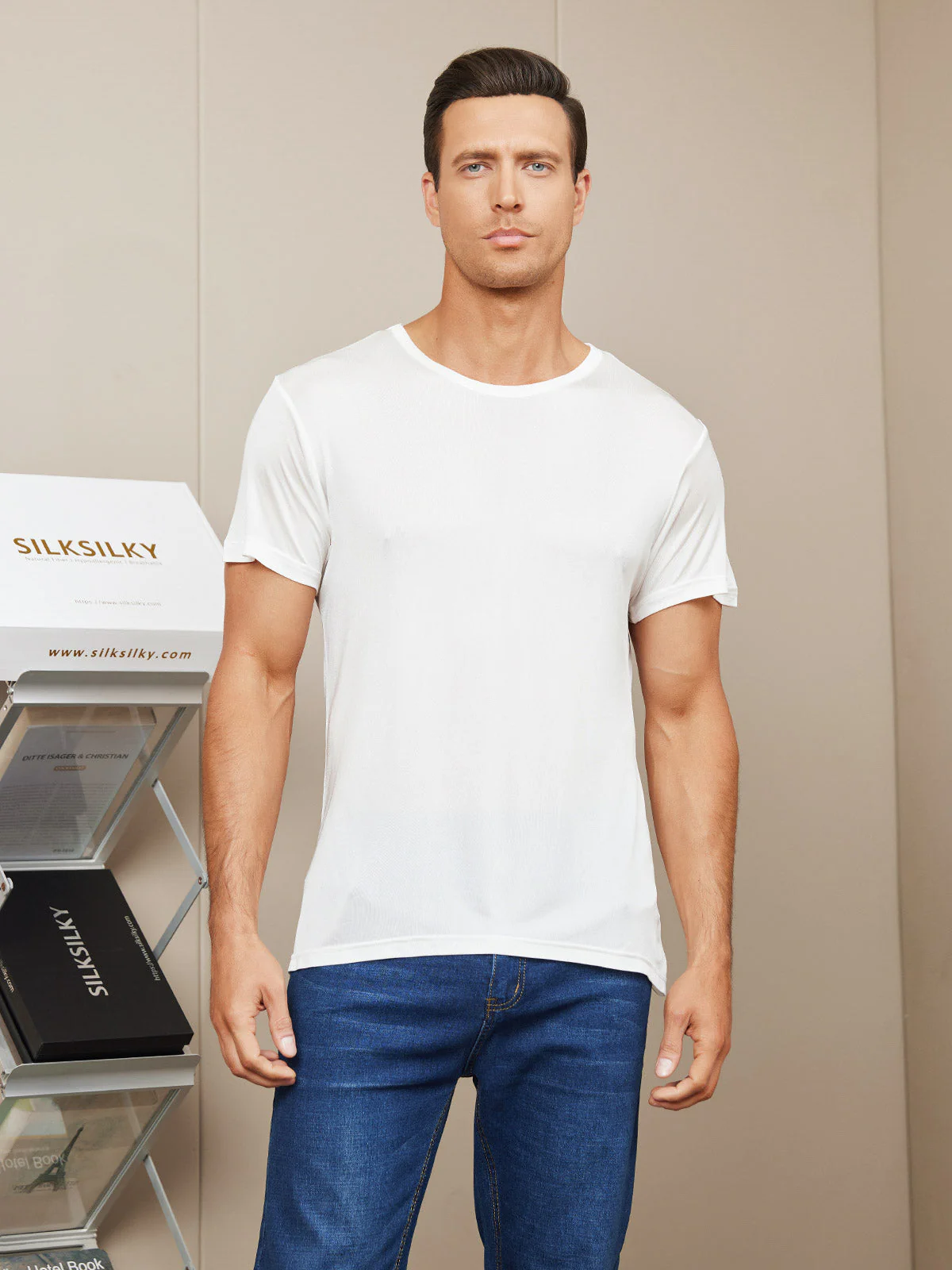 Ren Silke T-Shirt Med Rund Hals Til Mænd - Image 7