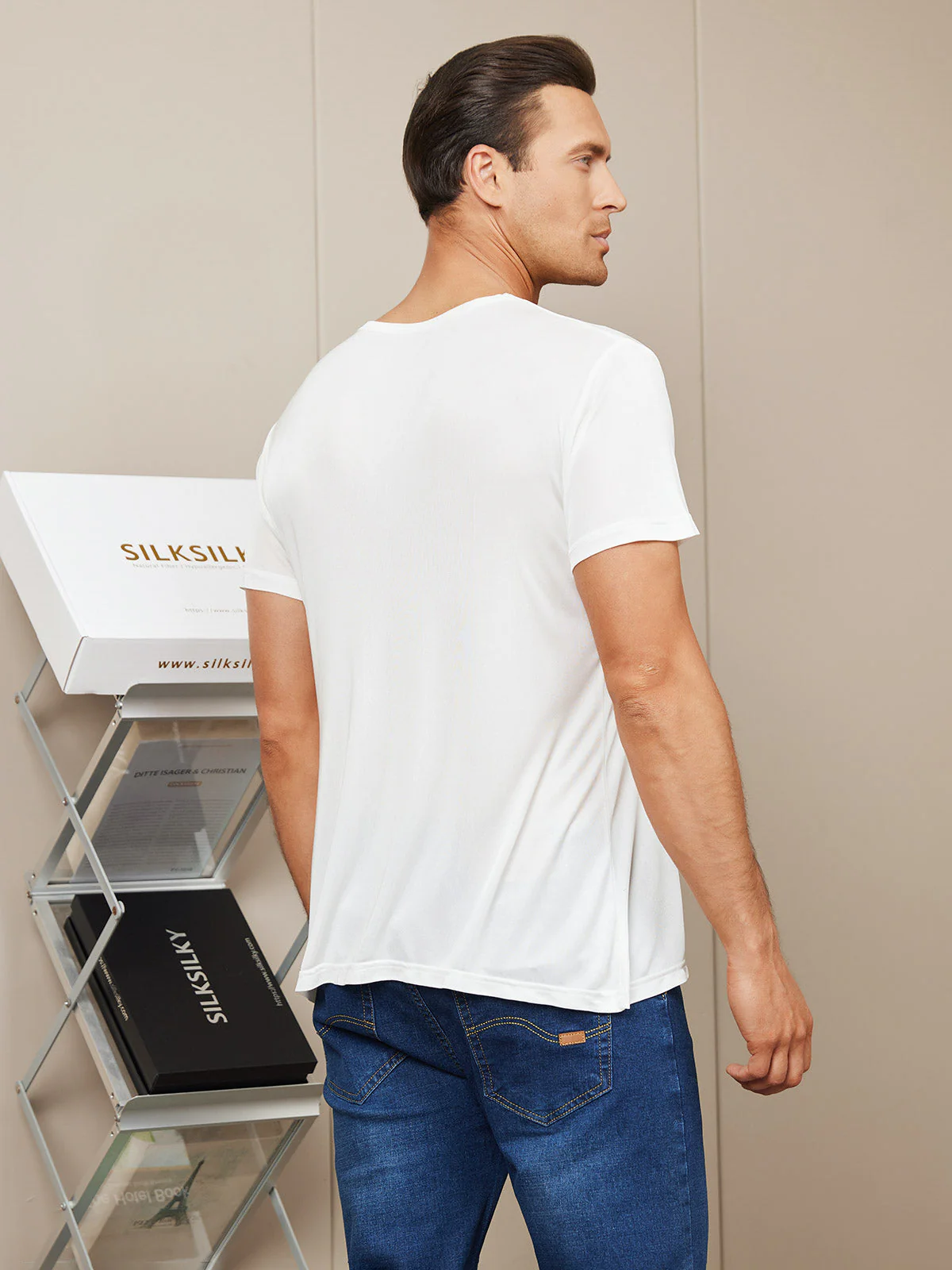 Ren Silke T-Shirt Med Rund Hals Til Mænd - Image 8