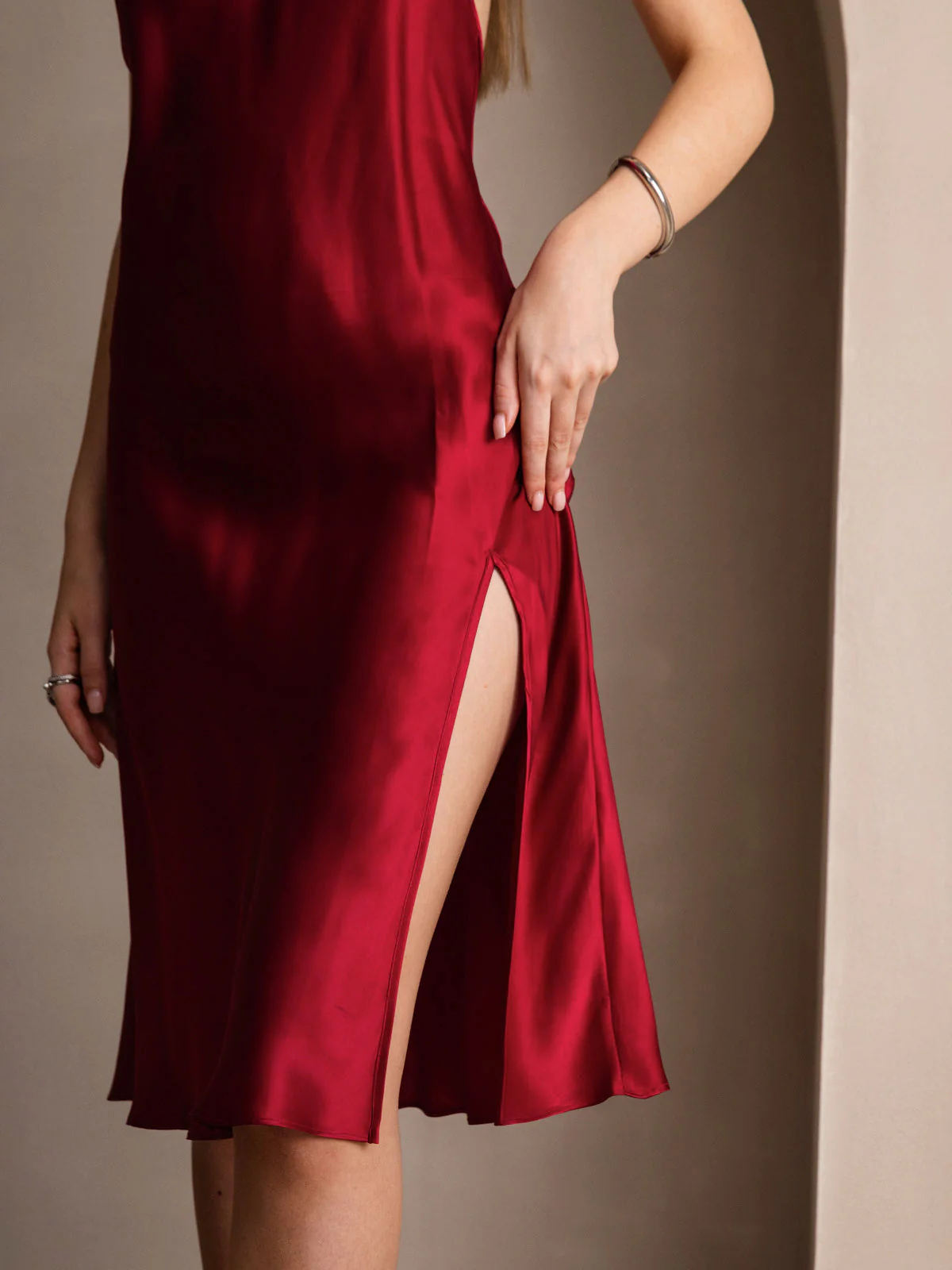 Ren Silke Sexet Kryds Rygfri Lang Slip Kjole - Image 17