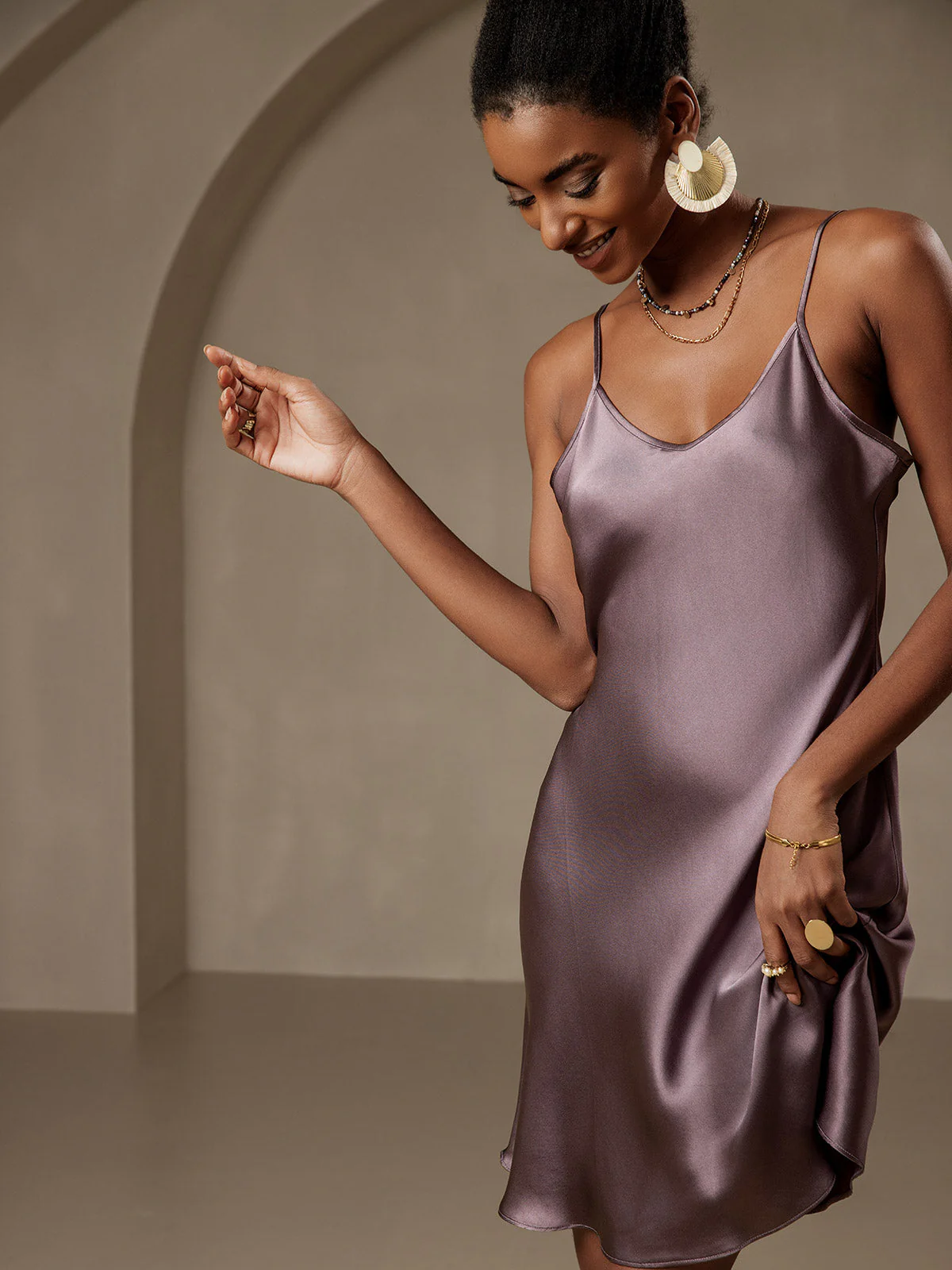 Enkel Spaghetti-Top Silke Slip Kjole - Image 15