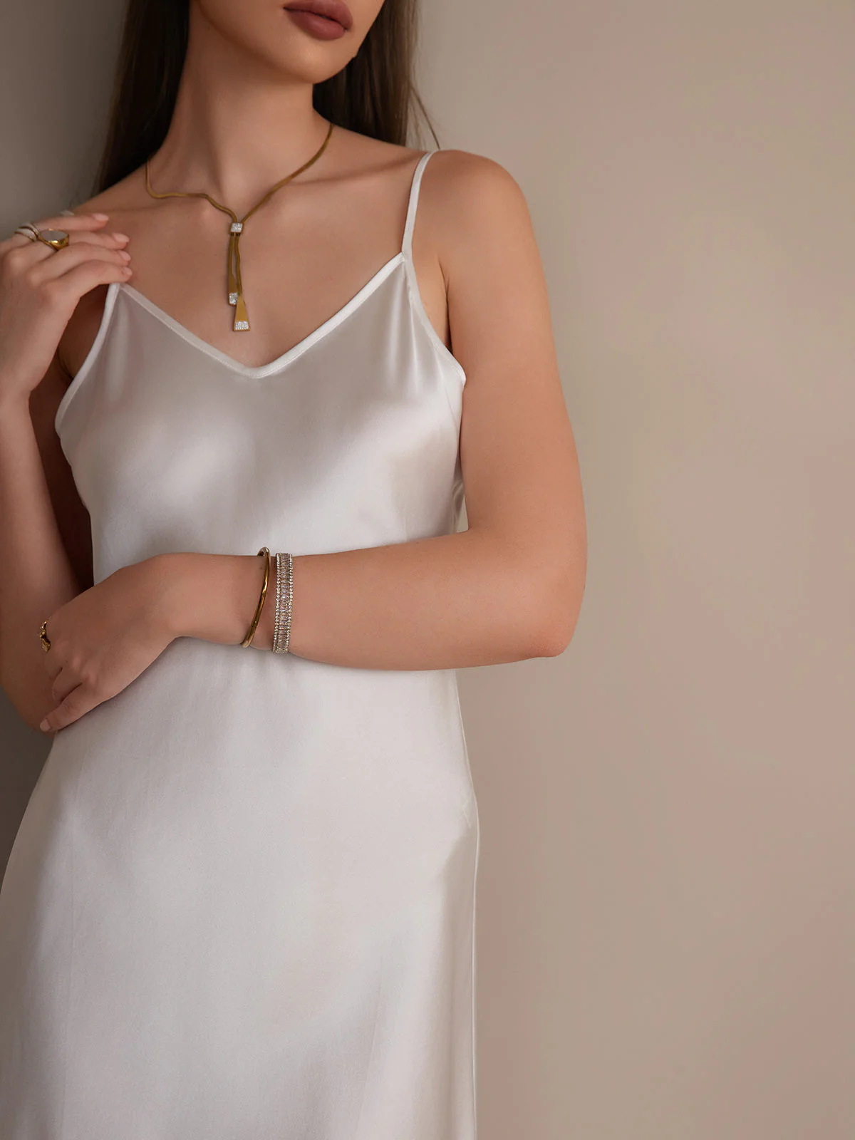 Enkel Spaghetti-Top Silke Slip Kjole - Image 21