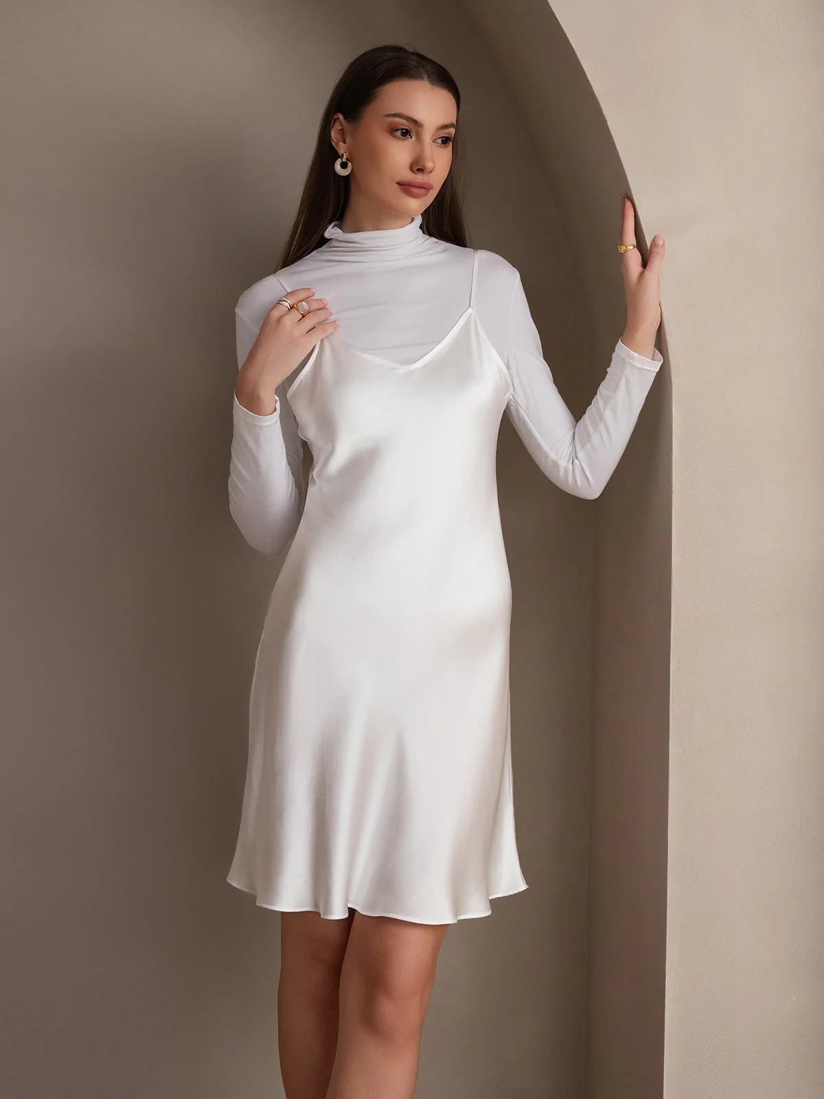 Enkel Spaghetti-Top Silke Slip Kjole - Image 22