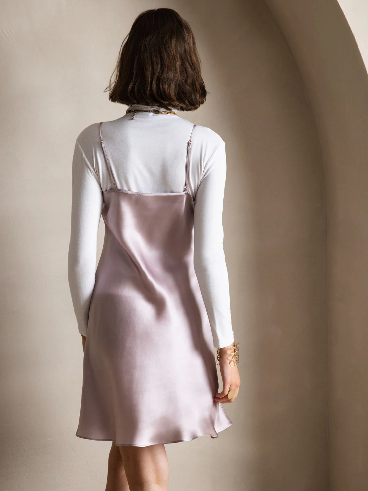 Enkel Spaghetti-Top Silke Slip Kjole - Image 38