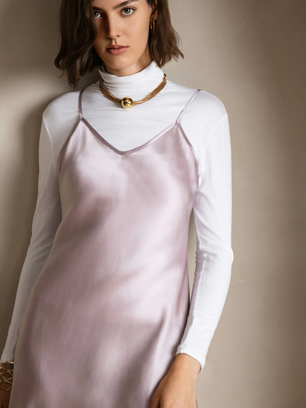 Enkel Spaghetti-Top Silke Slip Kjole - Image 39