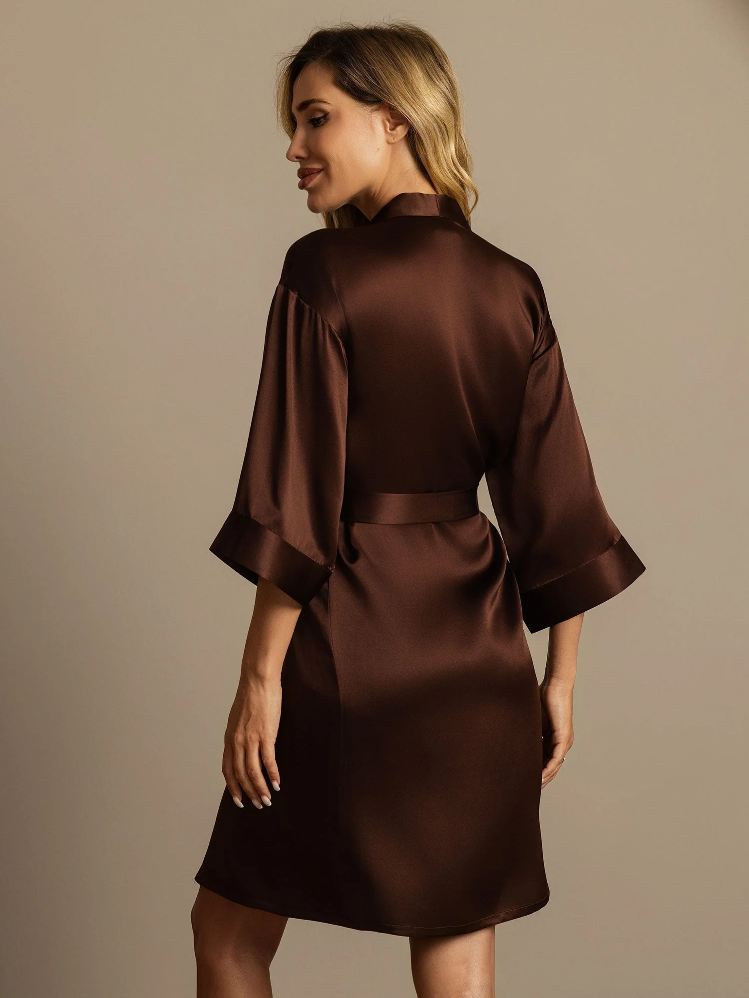 100% Morbærsilke 3/4-Ærmer Dame Slå-om-kimono Morgenkåbe - Image 33
