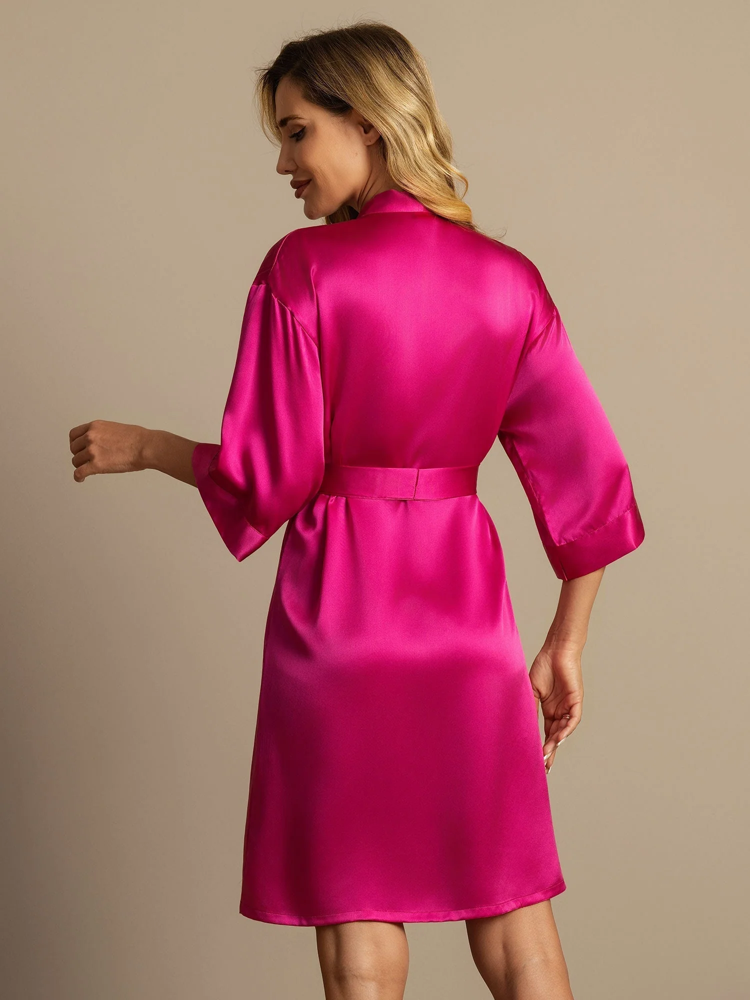 100% Morbærsilke 3/4-Ærmer Dame Slå-om-kimono Morgenkåbe - Image 52