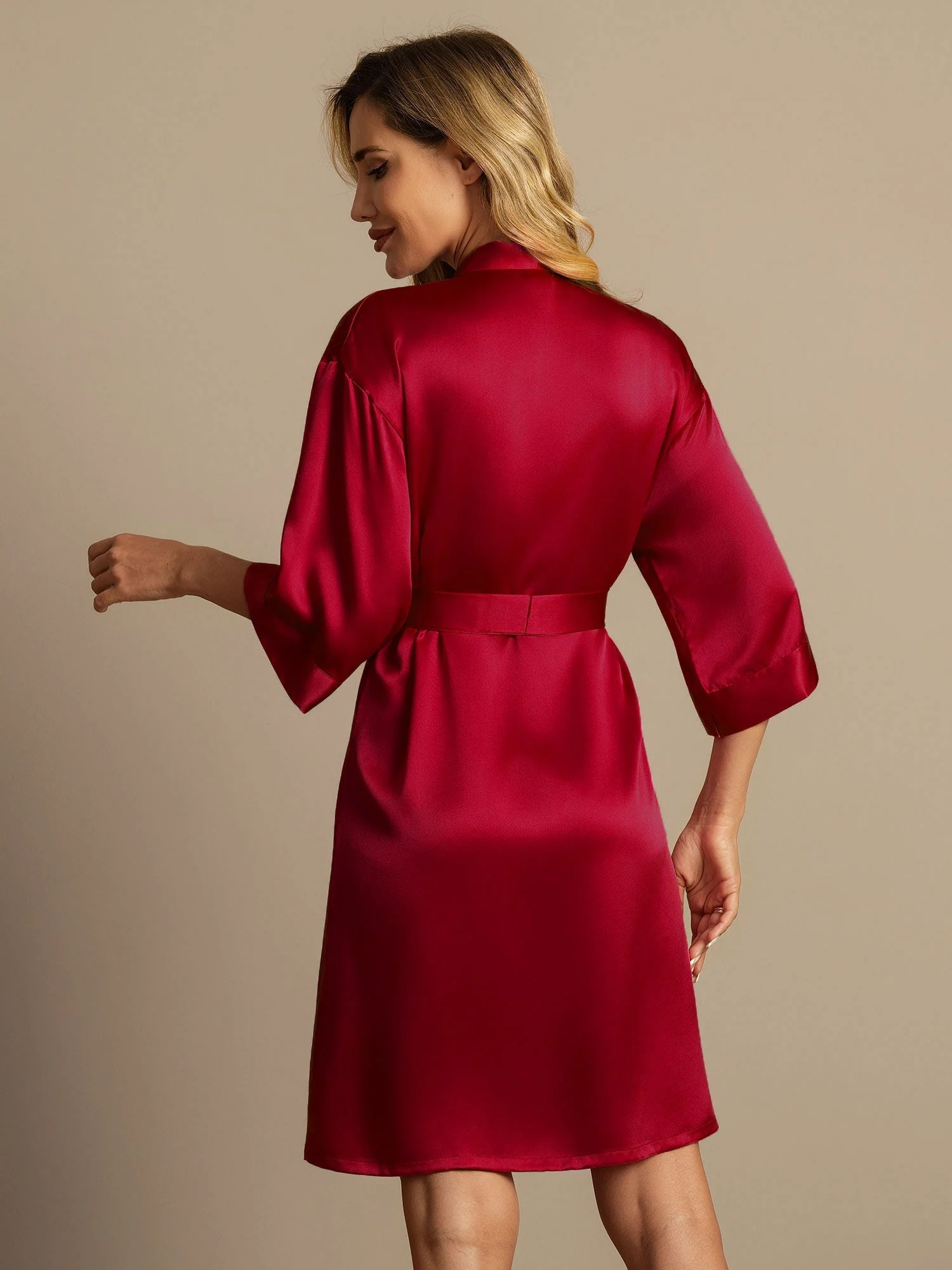 100% Morbærsilke 3/4-Ærmer Dame Slå-om-kimono Morgenkåbe - Image 7
