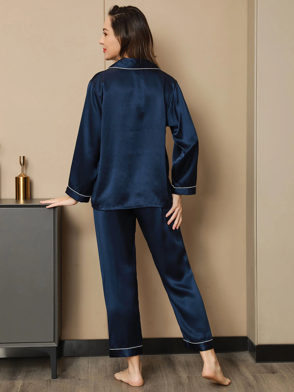 100% Silke Binding Trim Pyjamas Sæt 2 Stk - Image 25