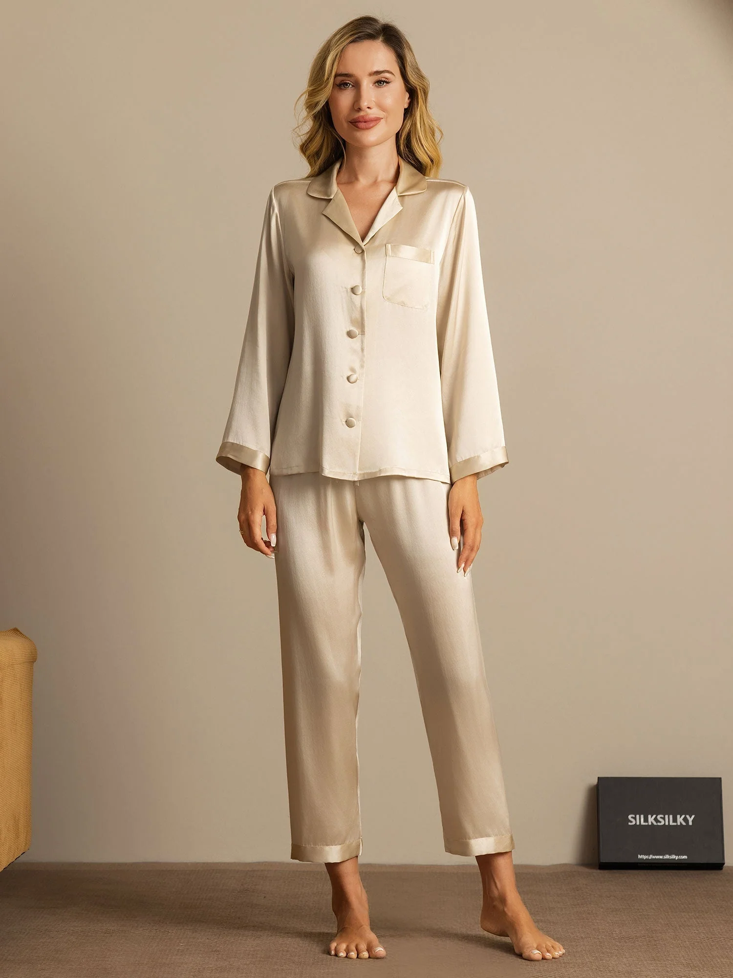 100% Silke Button Up Damepyjamas - Image 24