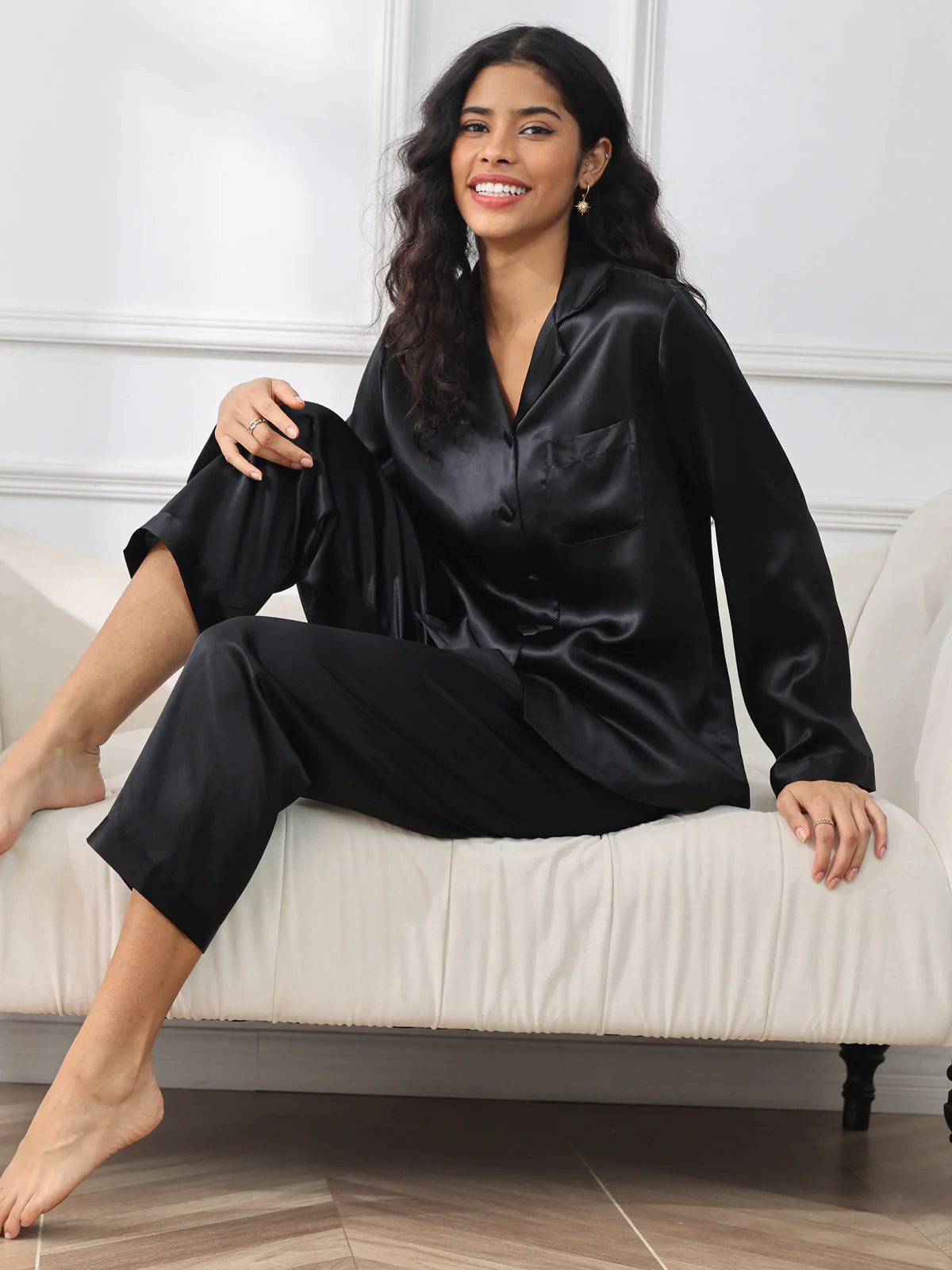 100% Silke Button Up Damepyjamas - Image 42