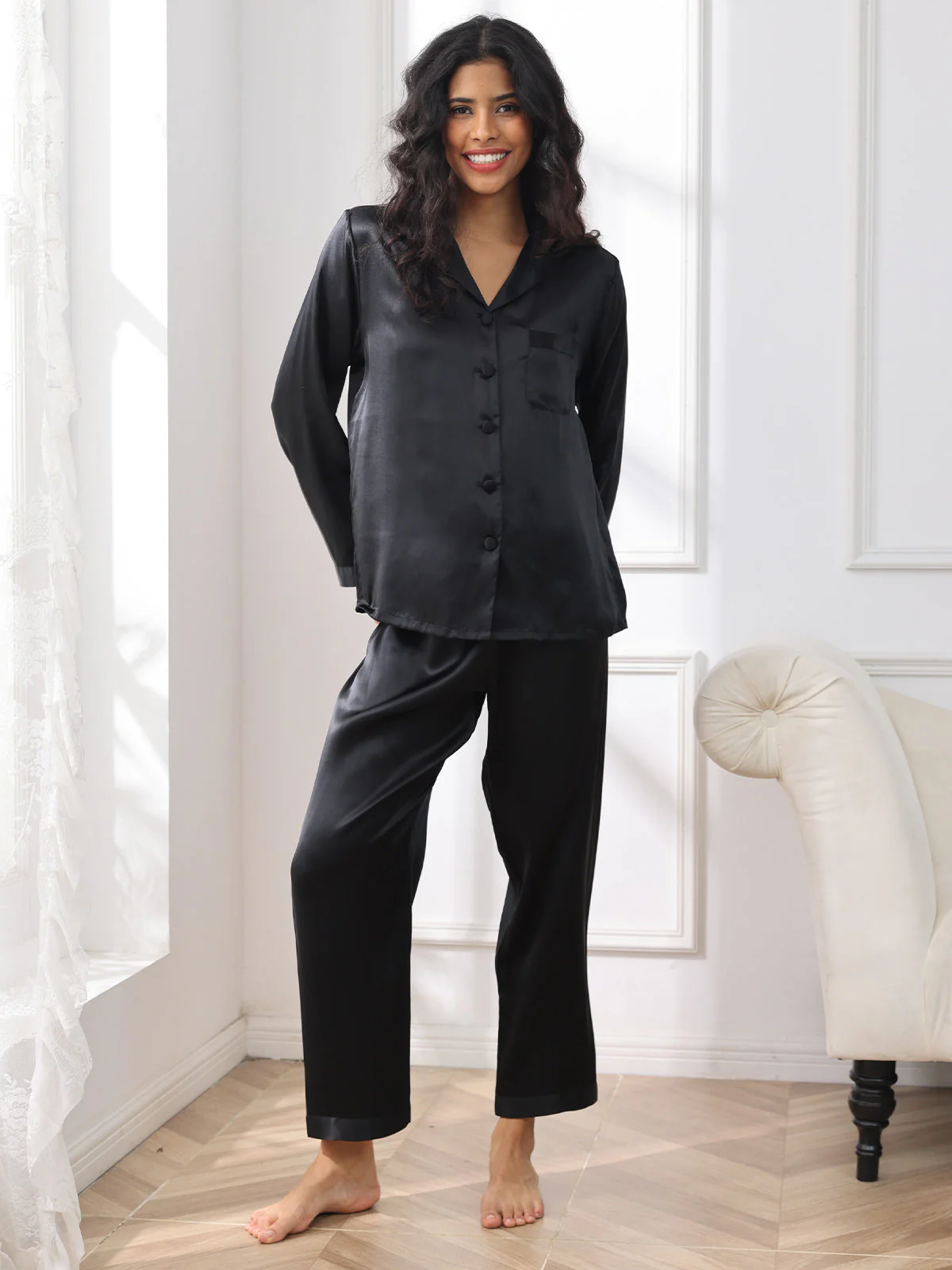 100% Silke Button Up Damepyjamas - Image 44