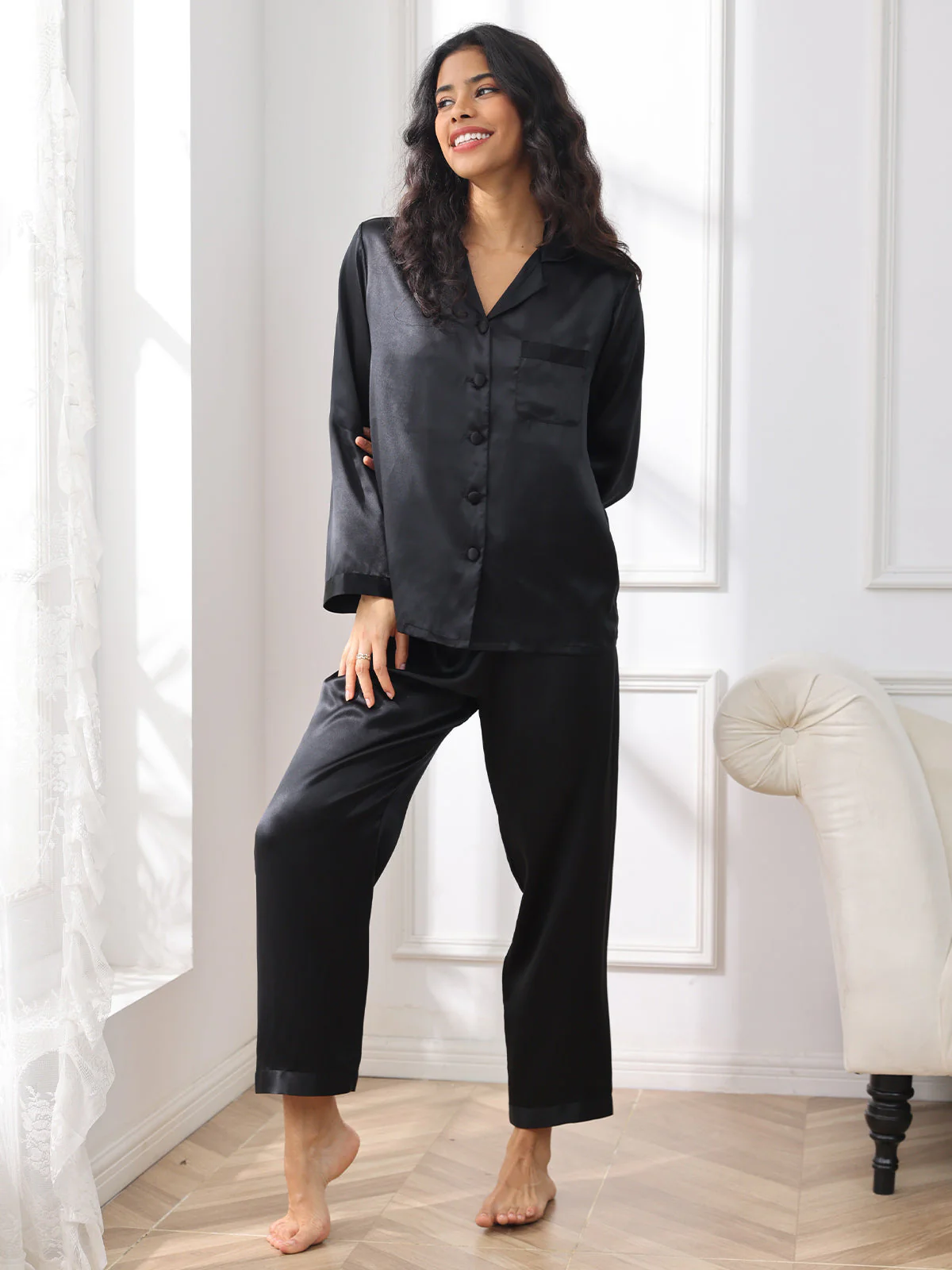 100% Silke Button Up Damepyjamas - Image 45