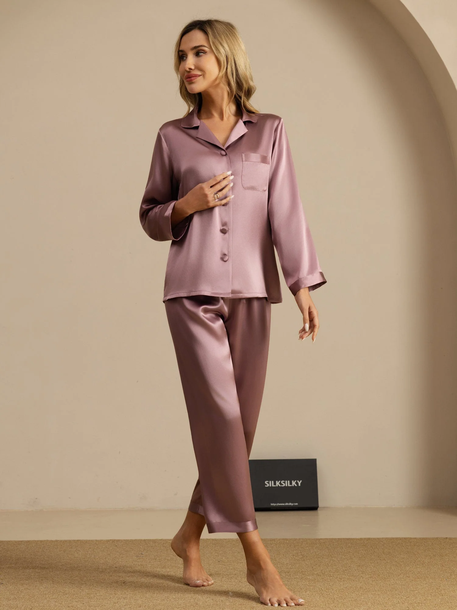 100% Silke Button Up Damepyjamas - Image 64