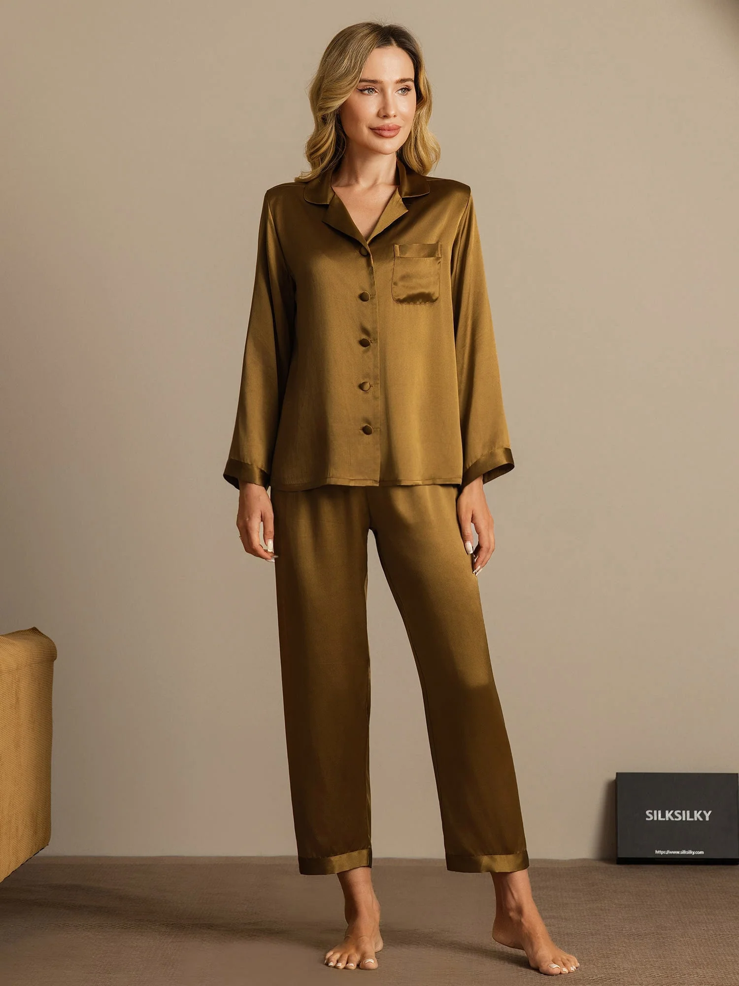 100% Silke Button Up Damepyjamas - Image 65