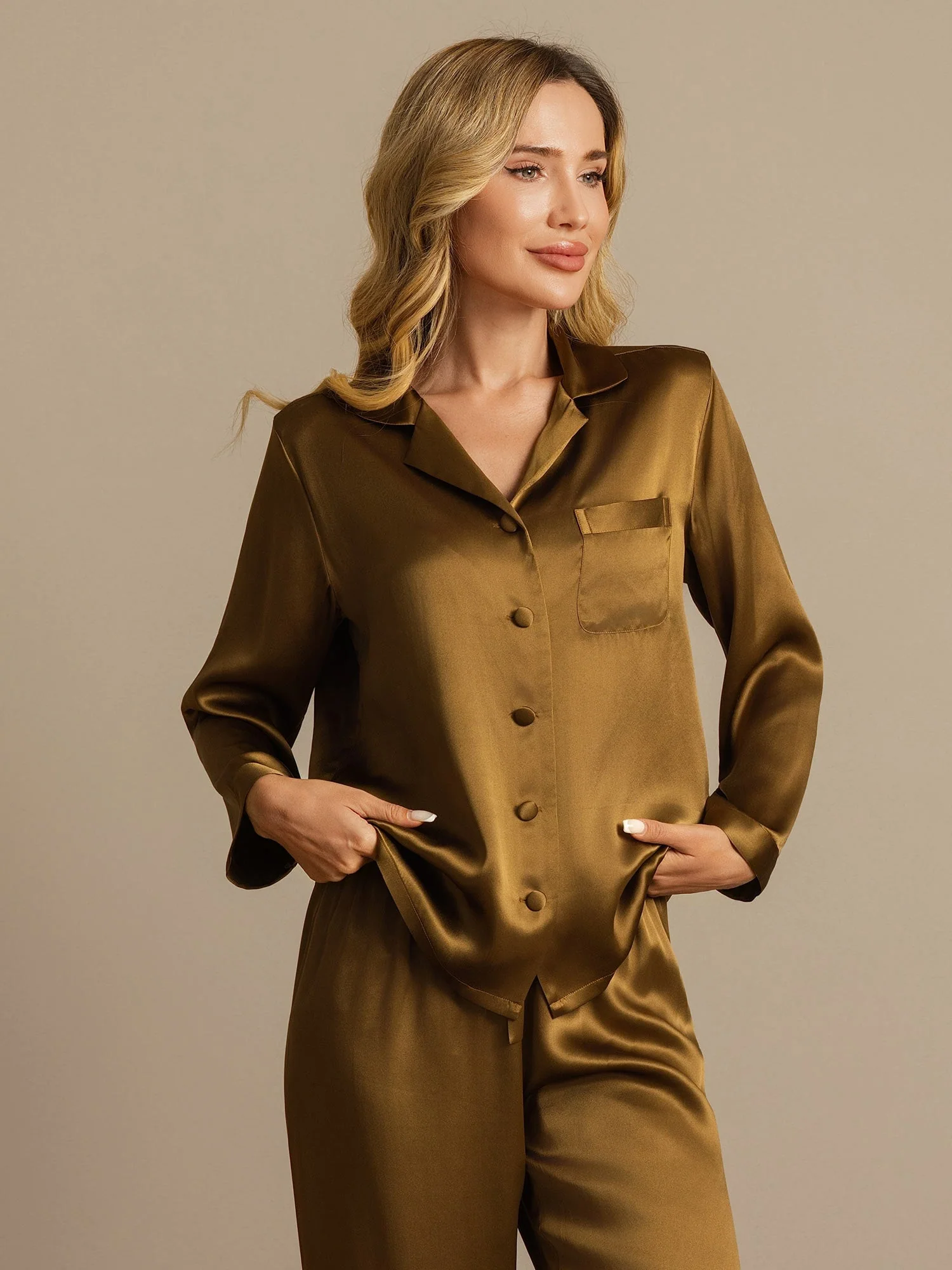 100% Silke Button Up Damepyjamas - Image 70