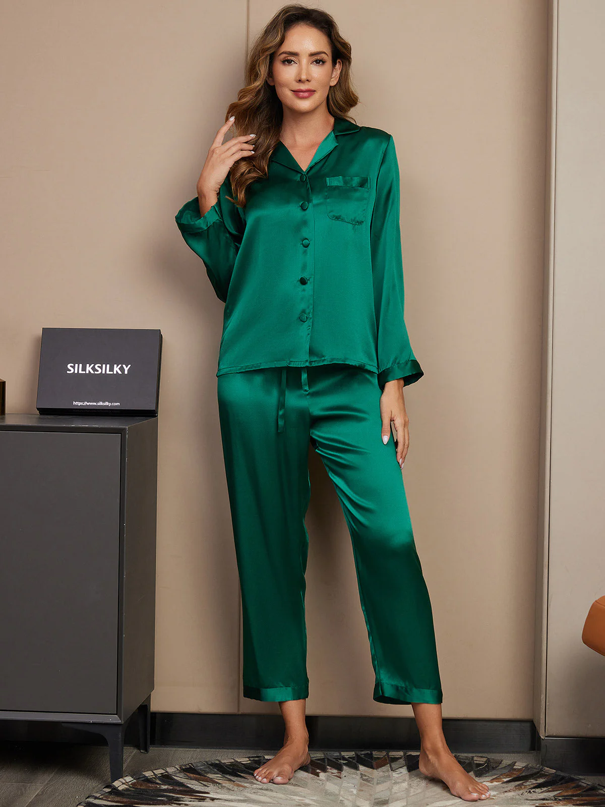 100% Silke Button Up Damepyjamas - Image 73