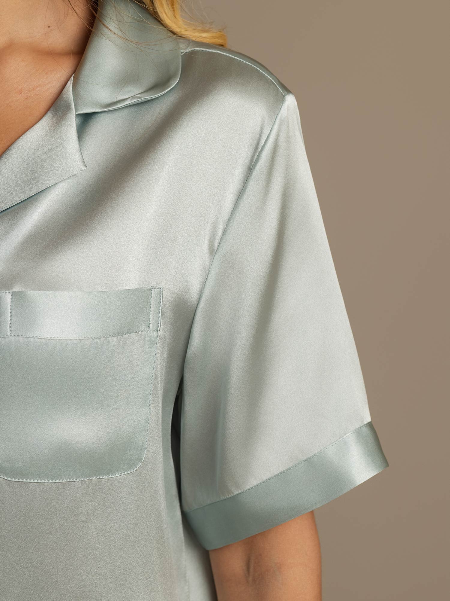 Ren Silke Afslappet Kortærmet Kvinders Pyjamas Sæt - Image 18