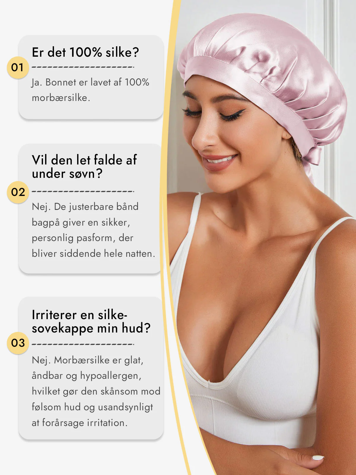 Sovehætte i 100% Morbærsilke med Bånd - Image 35