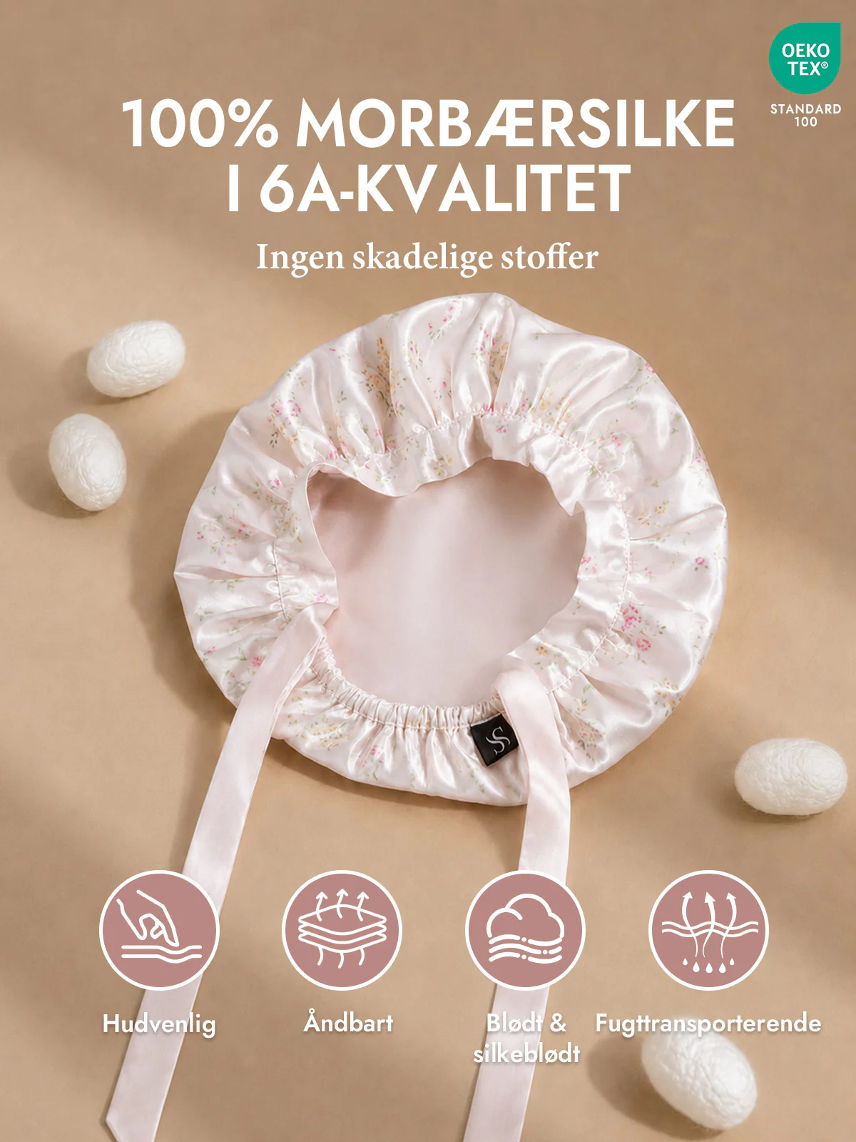 Sovehætte i 100% Morbærsilke med Bånd - Image 44