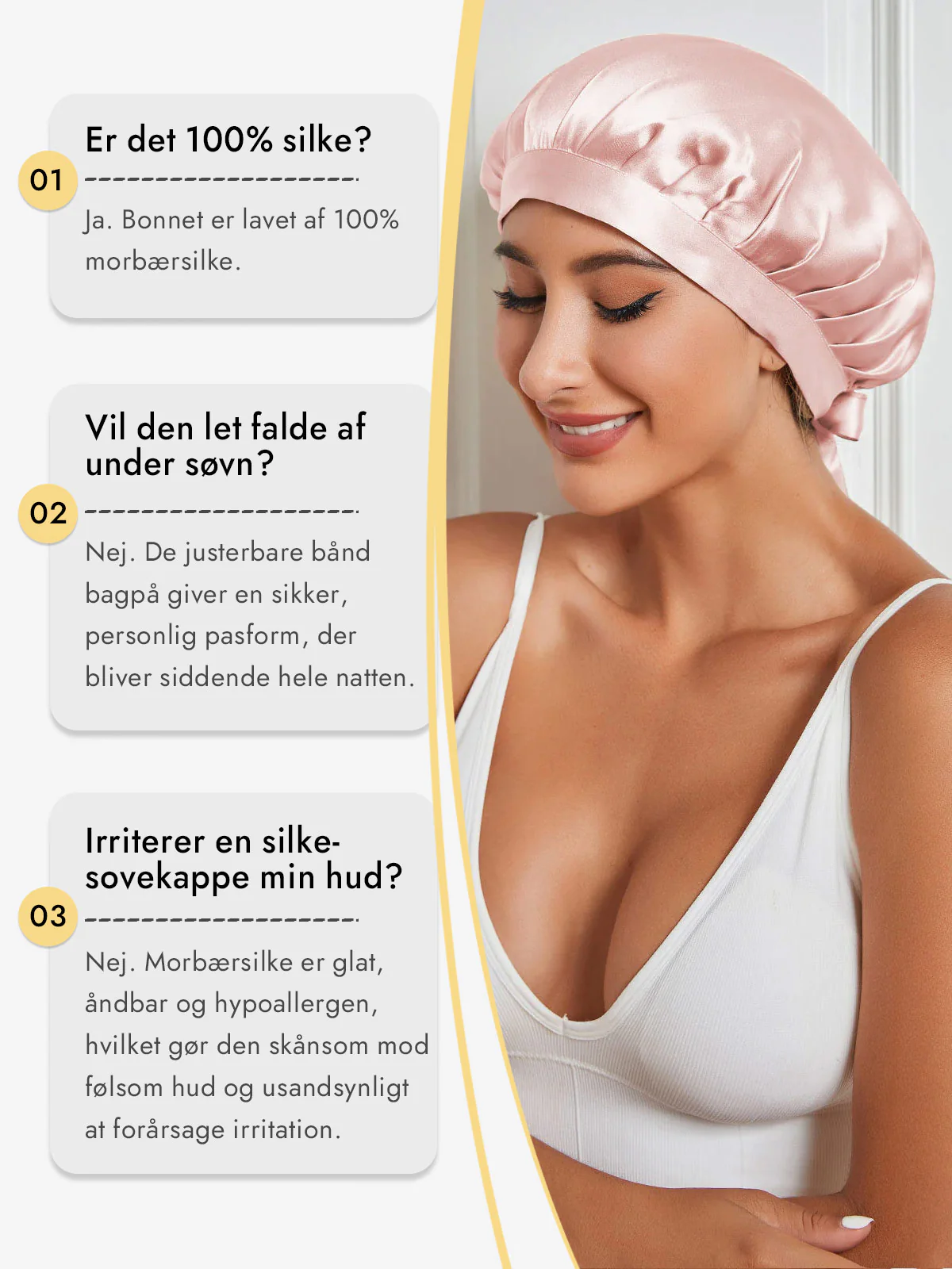 Sovehætte i 100% Morbærsilke med Bånd - Image 59