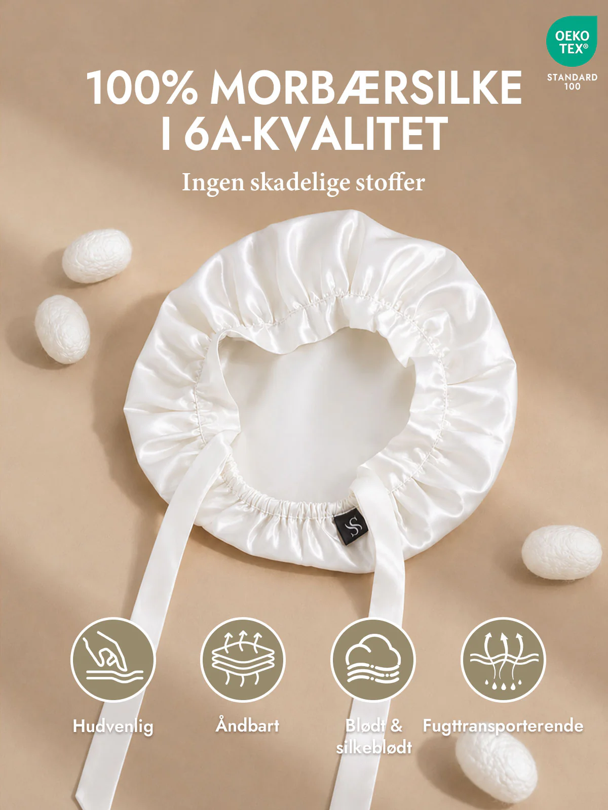 Sovehætte i 100% Morbærsilke med Bånd - Image 86