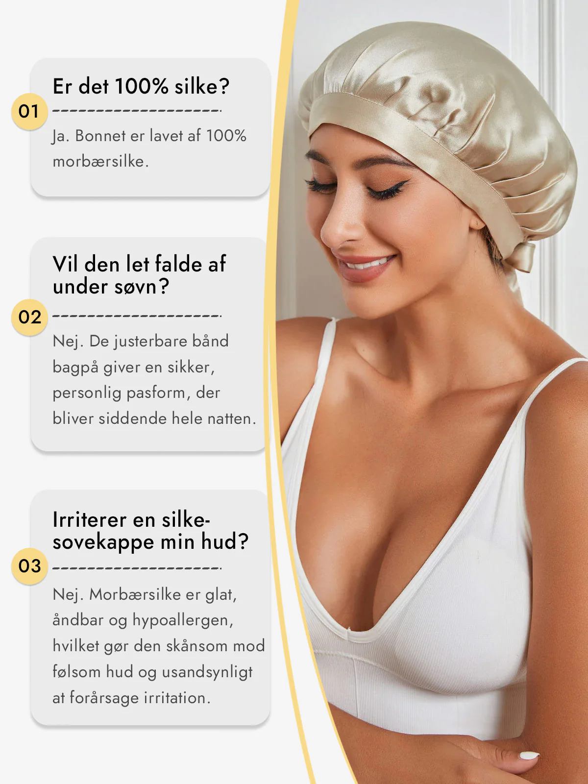Sovehætte i 100% Morbærsilke med Bånd - Image 95