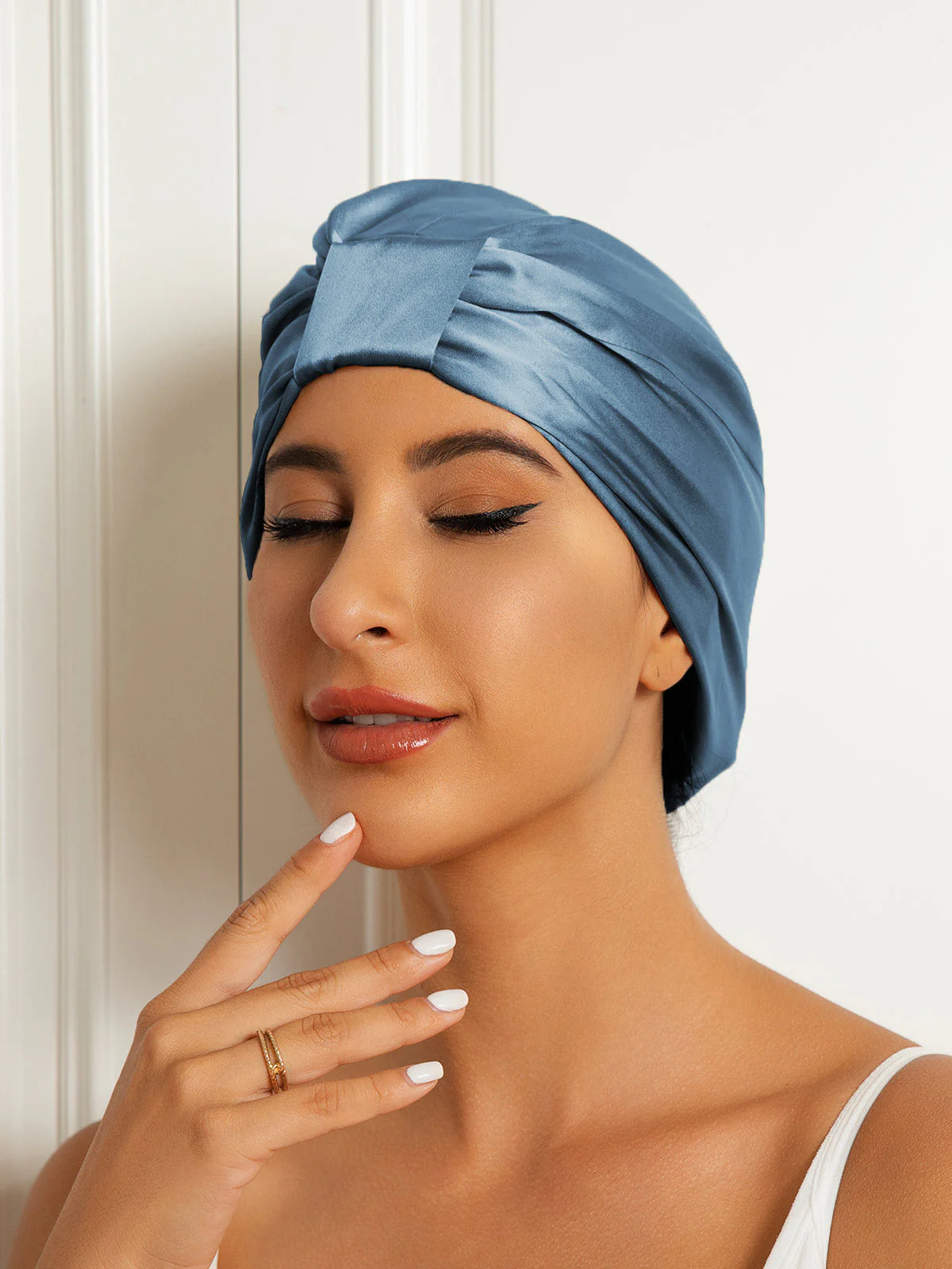 100% Silke Dobbeltlags Natteturban Sovehætte - Image 18