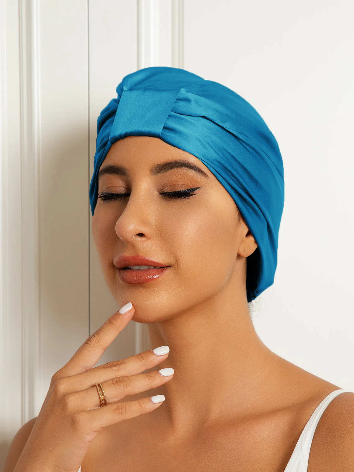 100% Silke Dobbeltlags Natteturban Sovehætte - Image 23