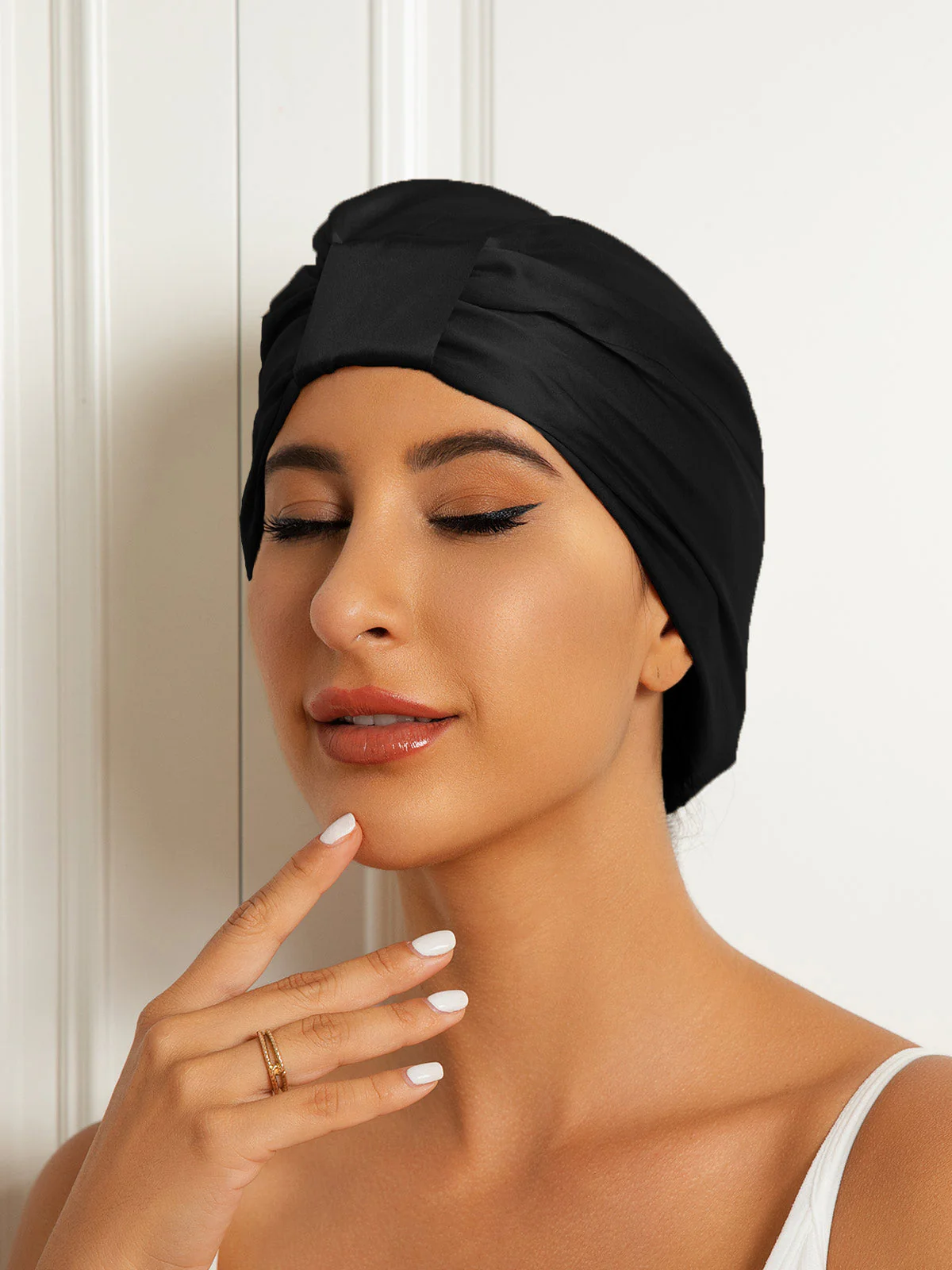 100% Silke Dobbeltlags Natteturban Sovehætte - Image 8