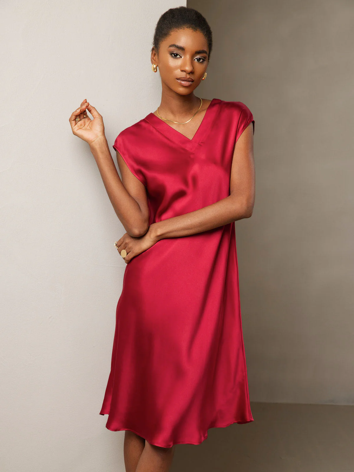 Ren Silke Elegant Cap Sleeve Korte - Image 34