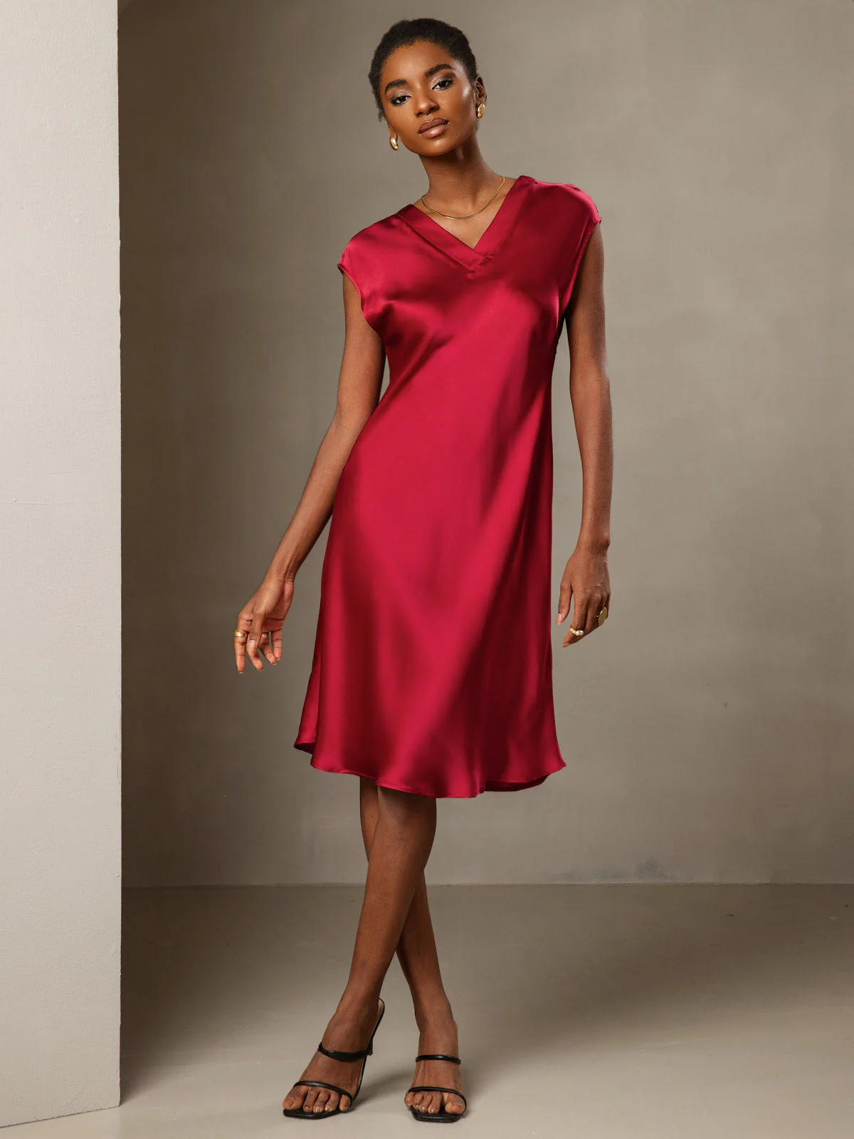 Ren Silke Elegant Cap Sleeve Korte - Image 35