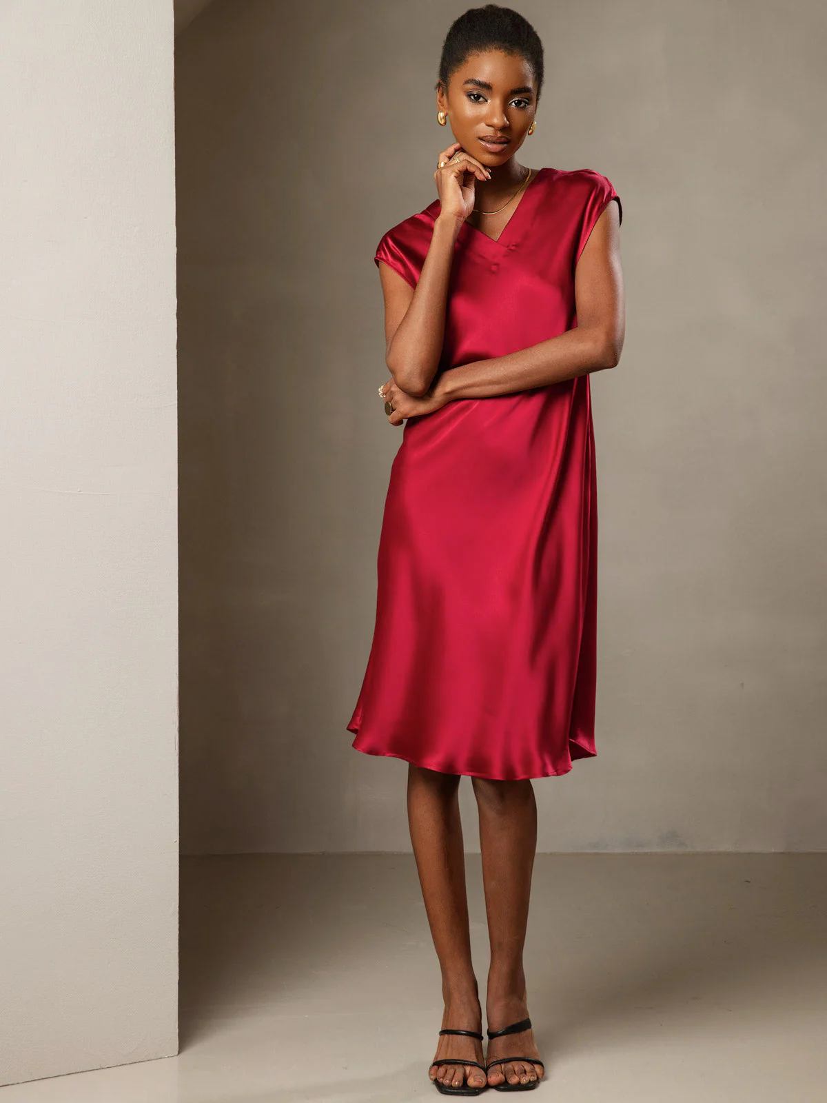 Ren Silke Elegant Cap Sleeve Korte - Image 36