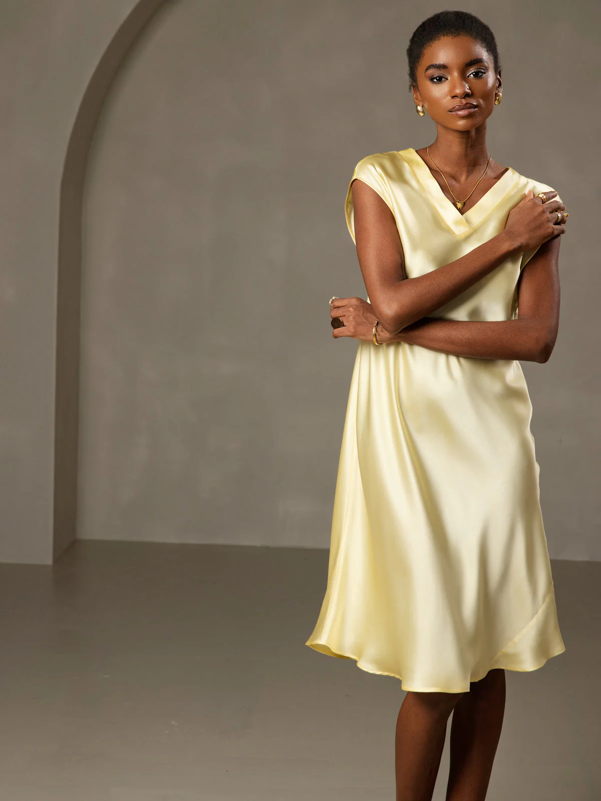Ren Silke Elegant Cap Sleeve Korte - Image 41
