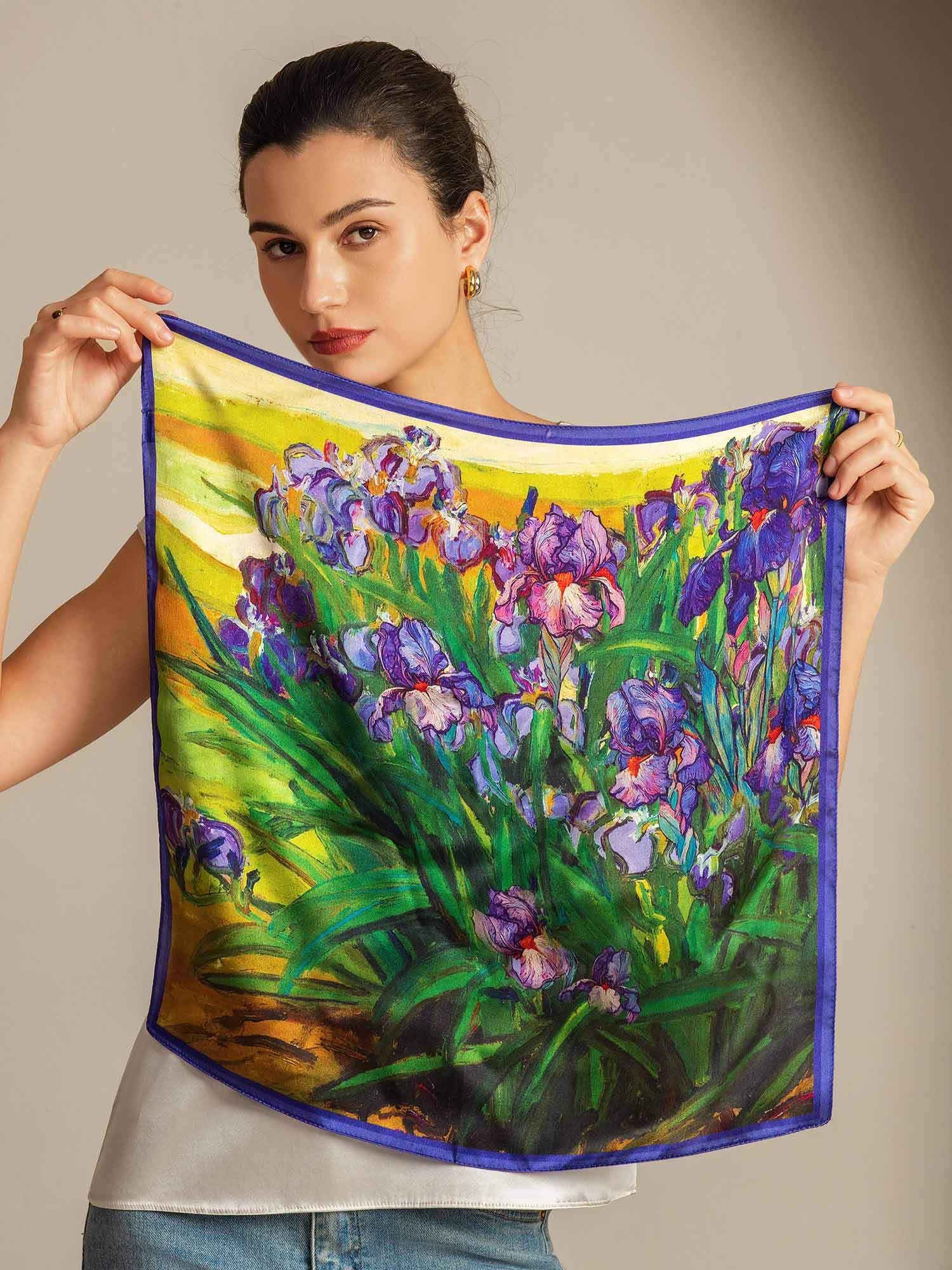 Pure Silk Blomster Olie Maleri Firkantet Tørklæde - Størrelse 53x53cm - Image 3