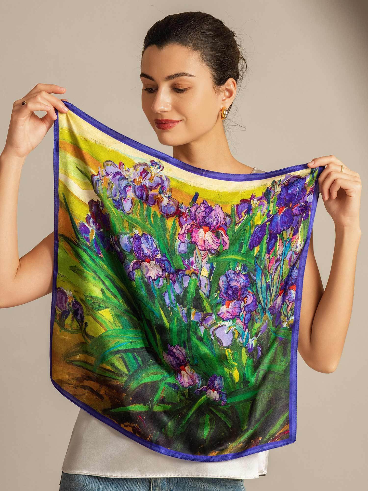 Pure Silk Blomster Olie Maleri Firkantet Tørklæde - Størrelse 53x53cm - Image 6