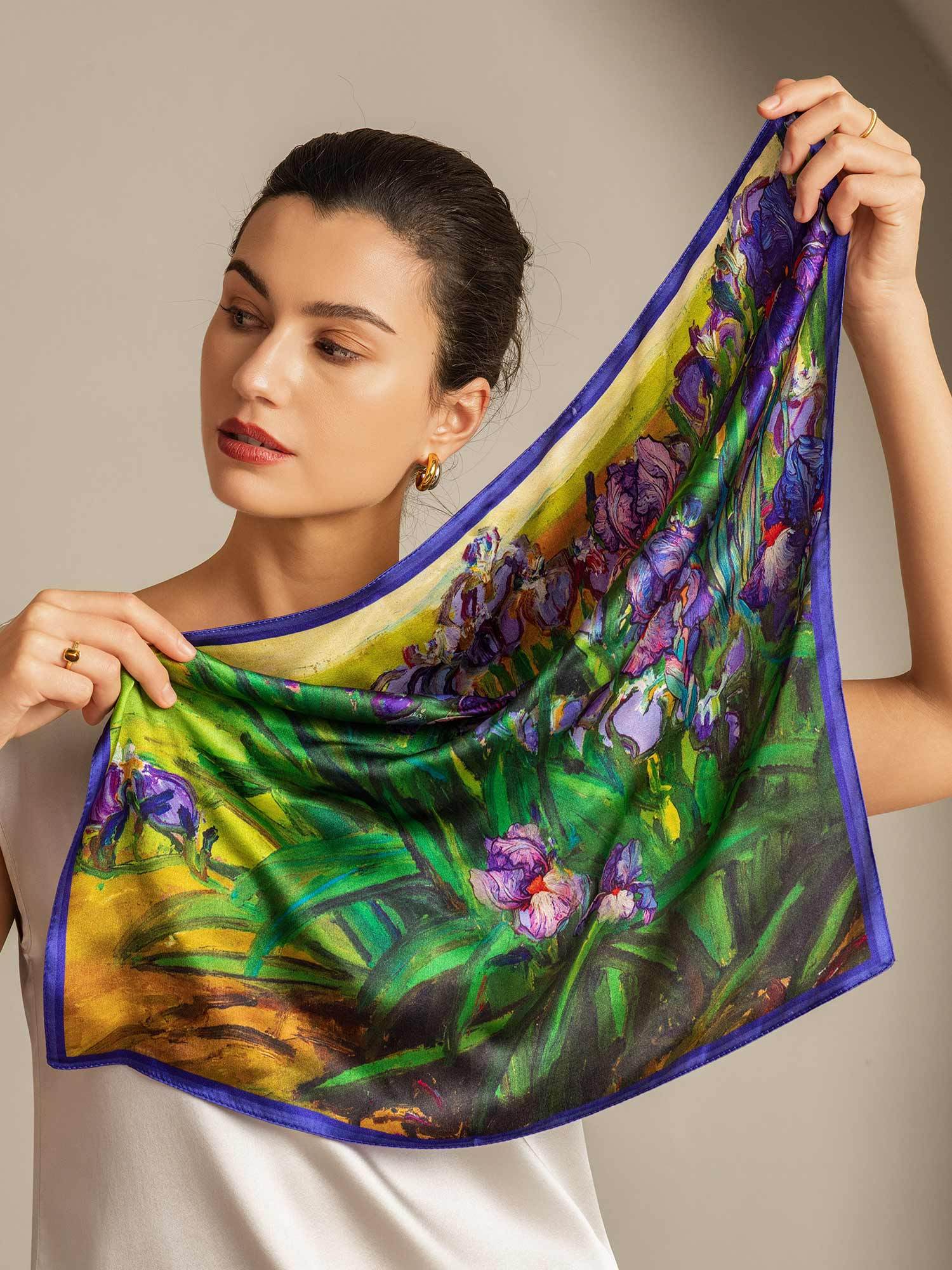 Pure Silk Blomster Olie Maleri Firkantet Tørklæde - Størrelse 53x53cm - Image 7