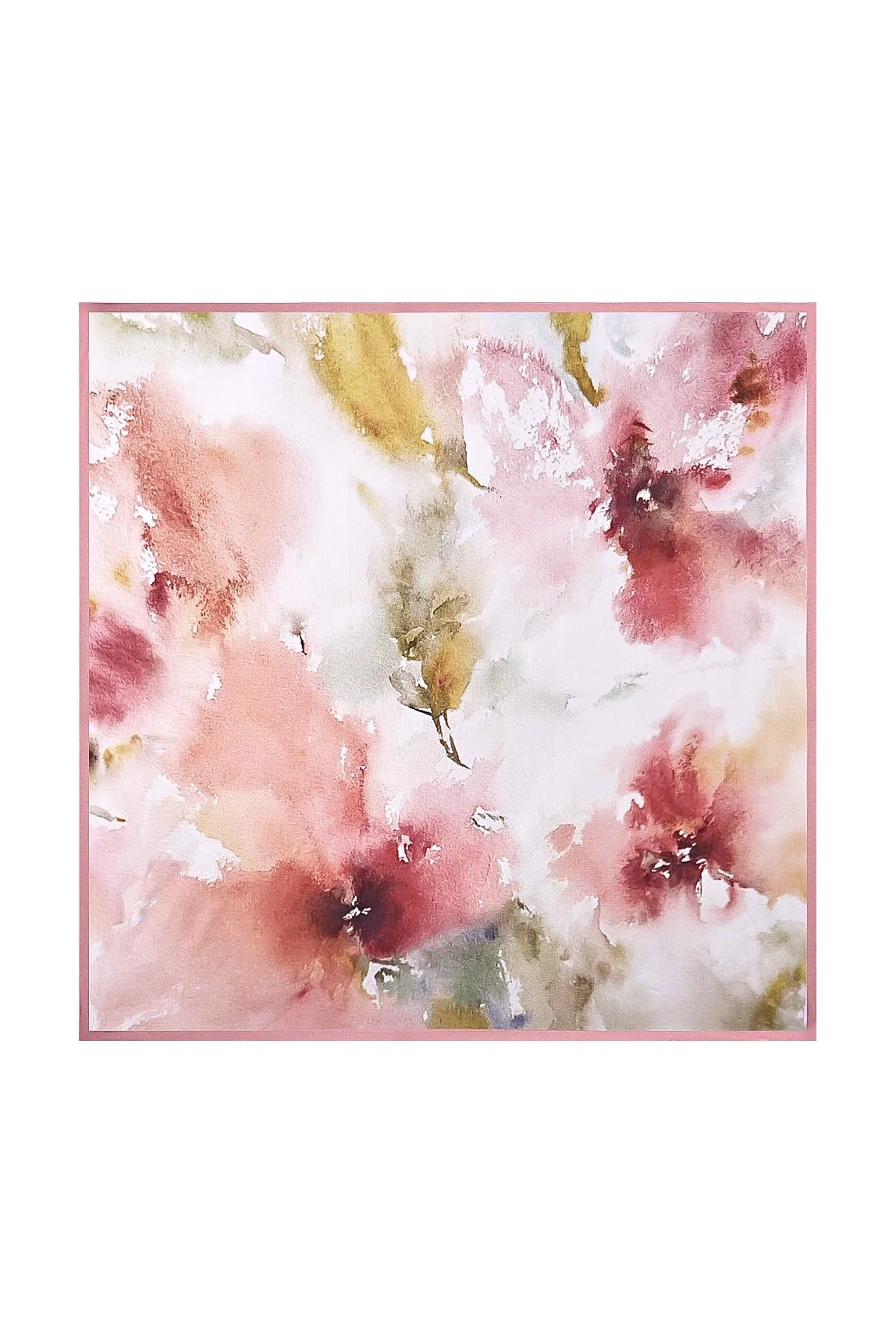 Pure Silke Blomster Firkanteret Tørklæde med Rosa Kant 53*53 cm