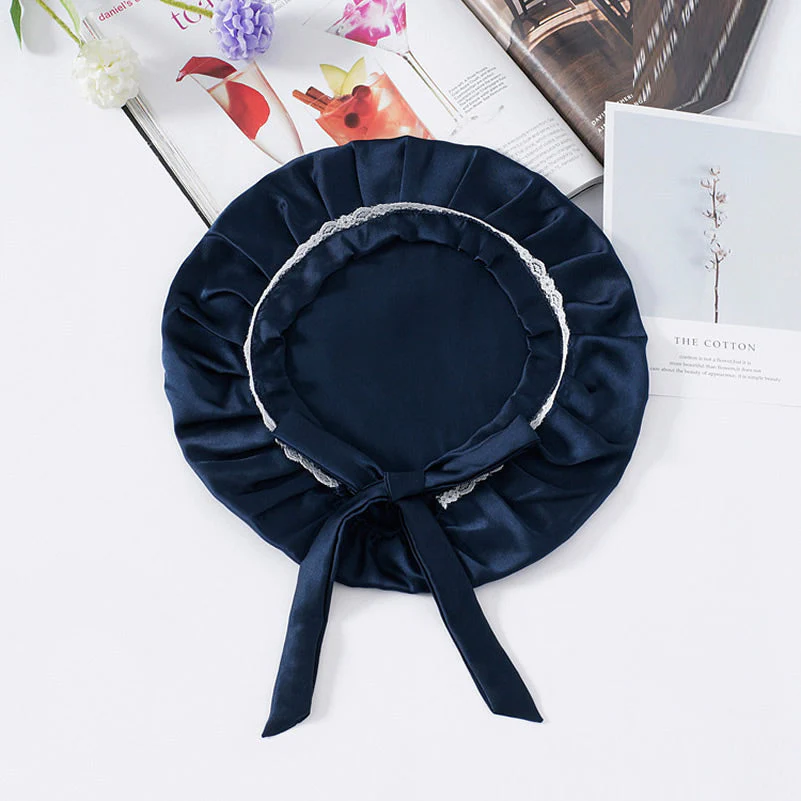 100% Silke Lace Sovehætte Med Bånd - Image 12